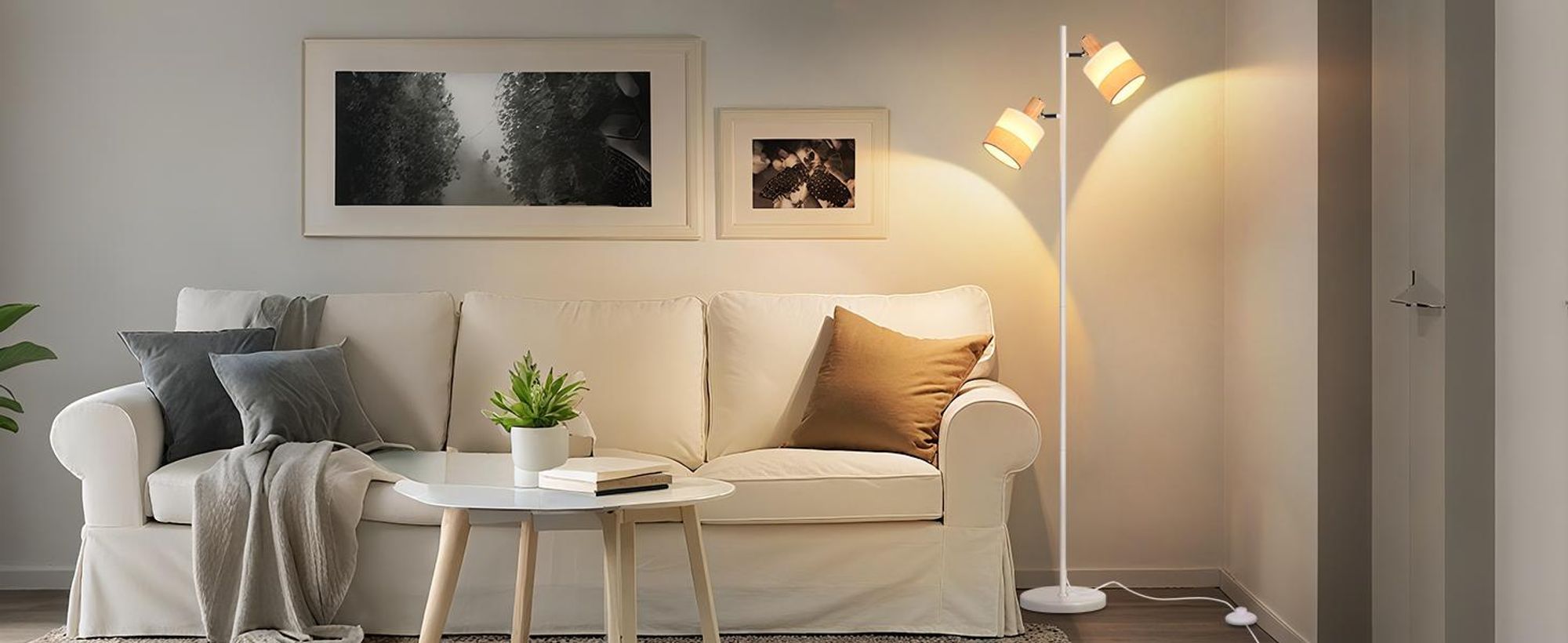 ZMH lampa podłogowa salon lampa podłogowa drewno lampa podłogowa 2 płomienna lampa podłogowa tkanina E14 lampa do czytania obrotowa narożna lampa podłogowa z przełącznikiem nożnym sypialnia