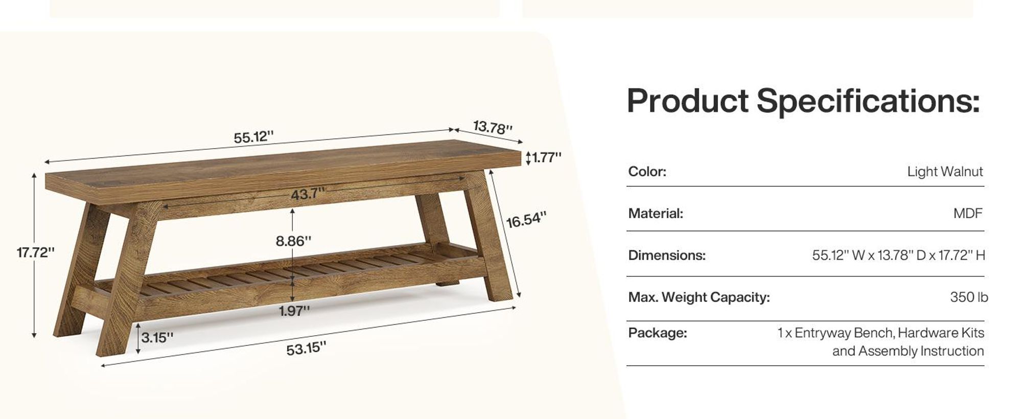 Tribesigns Eingangsbank, aus Holz mit Schuhablage, 2-stufige Sitzbank für den Flur und das Foyer mit offenen RegalenEingangsbereich, 140 x 35 x 45 cm