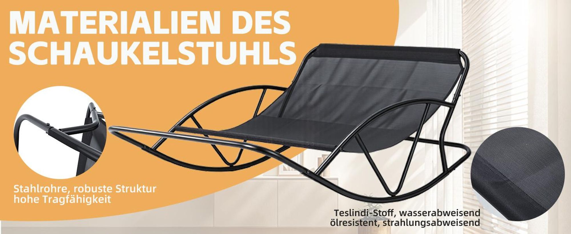 Outdoor-Papasan-Schaukelstuhl für zwei Personen mit Kissen und Fußhocker, für Schlafzimmer, Salon, Terrasse, Garten, Balkon, 240 kg, technischer Stoff