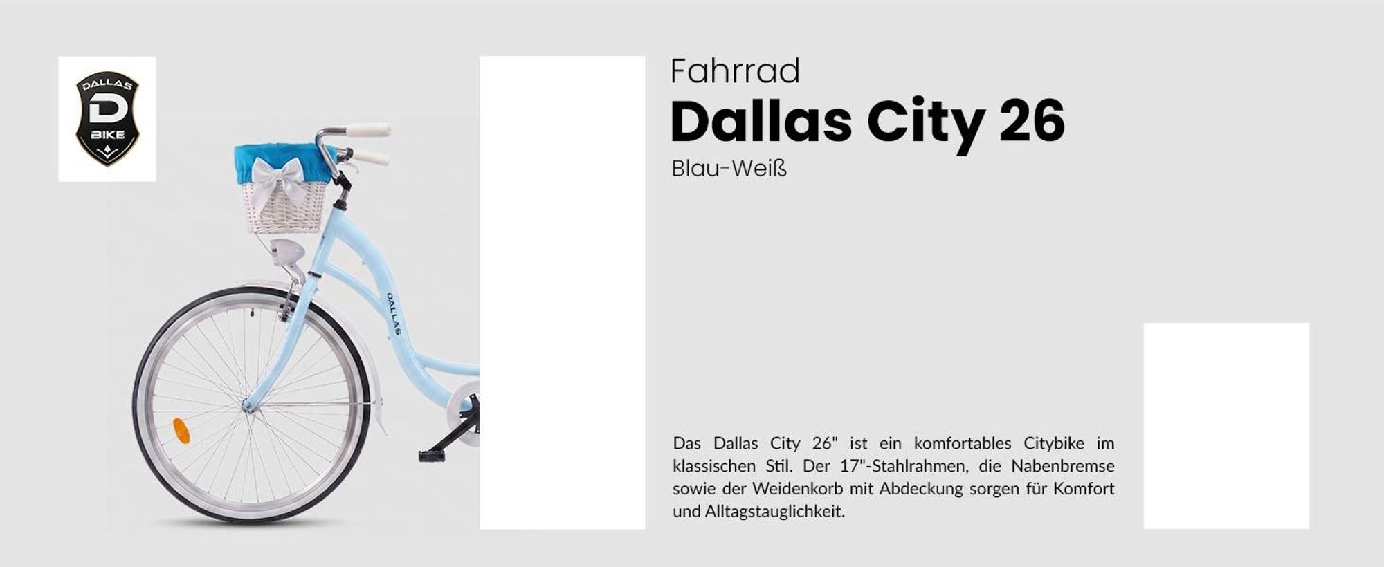 Dallas Bike Damenfahrrad 26 Zoll - Mit Weidenkorb - 1-Gang Rücktritt - Rahmen M 17" - Blau-Weiß