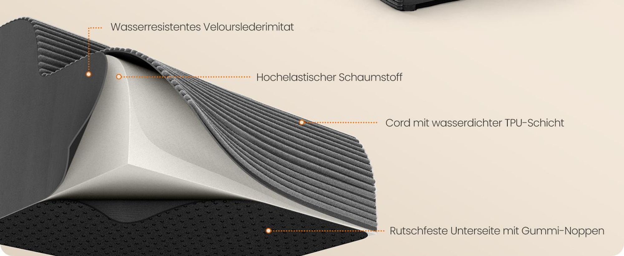 Feandrea Hundetreppe, 3 Stufen, Cord mit Querstreifen, Haustiertreppe, für Bett, Sofa, wasserdicht, rutschfest, geringe Neigung