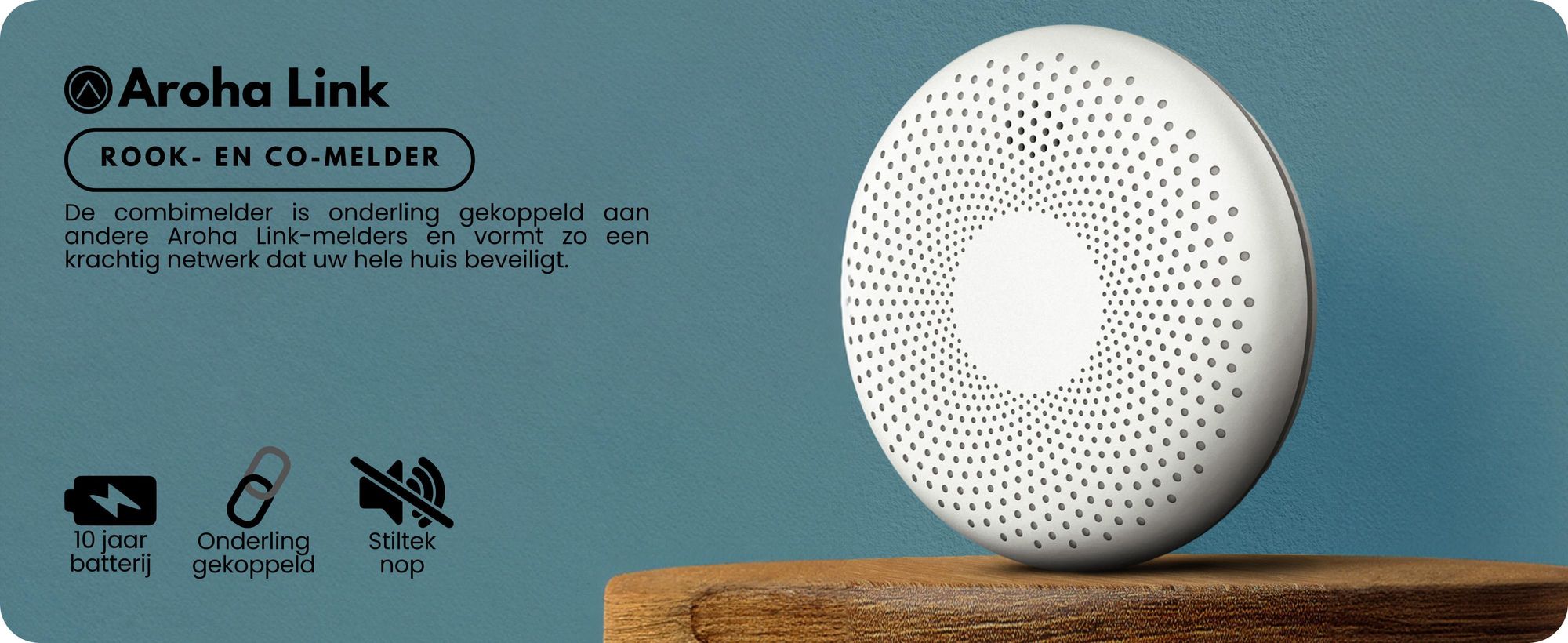 Aroha Link: Combinatie rookmelder en koolmonoxidemelder met Wi-Fi - 10 jaar batterijduur - 1 set