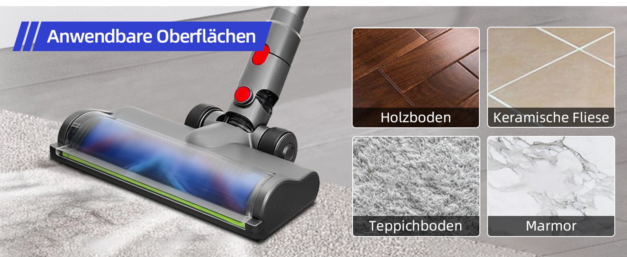 Bürste für Dyson V7 V8 V10 V11 V15 Staubsauger, Kopf-Ersatzteile mit grünen LED,Turbinenbürstenaufsatz für Teppiche, Hartholzböden und Fliesen