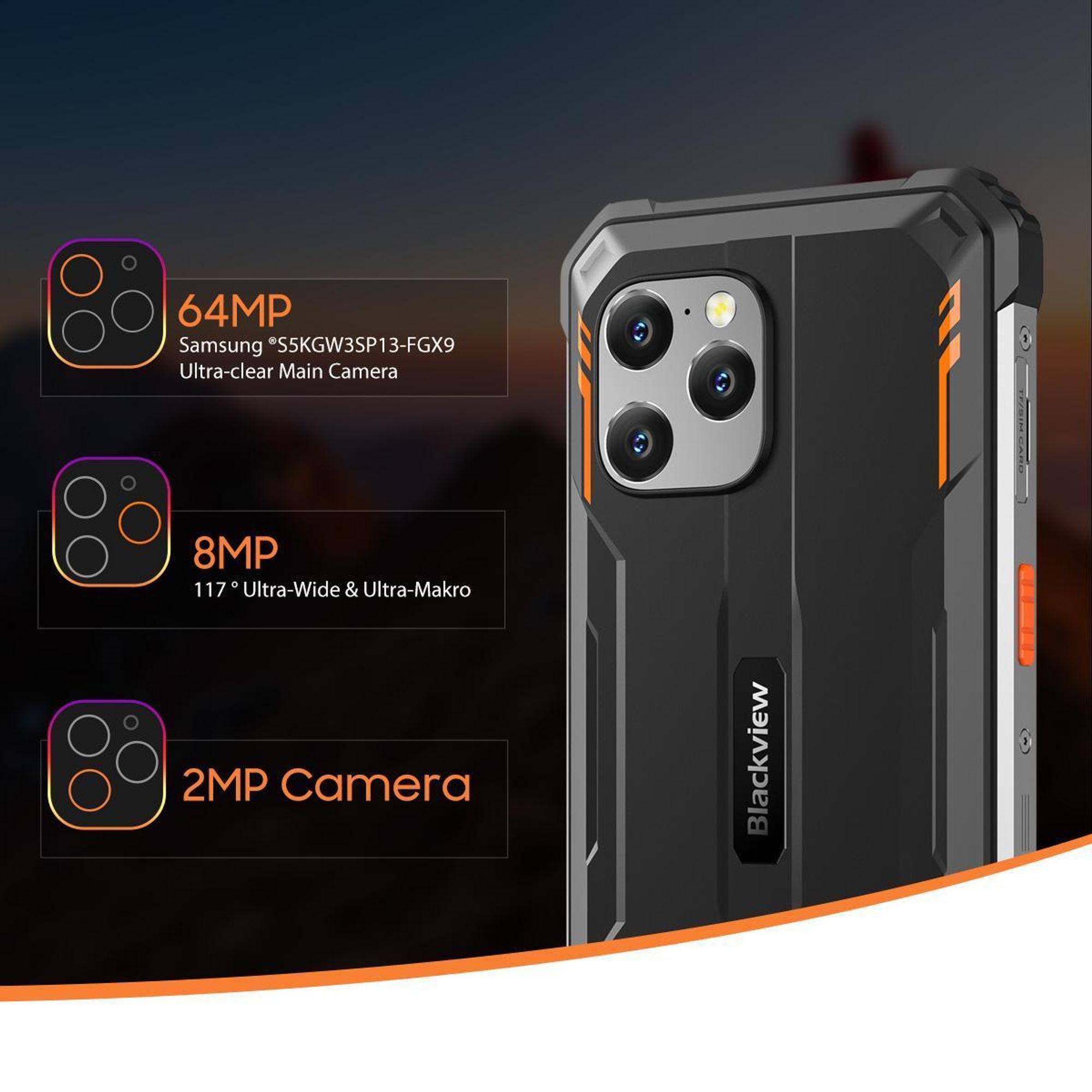 Blackview BV8900Pro Outdoor Handy Ohne Vertrag mit UWB Tag, 16GB+256GB Outdoor Smartphone 10000mAh 33W Schnellladung, OSI 64MP+16MP, 2.4K 6.5"