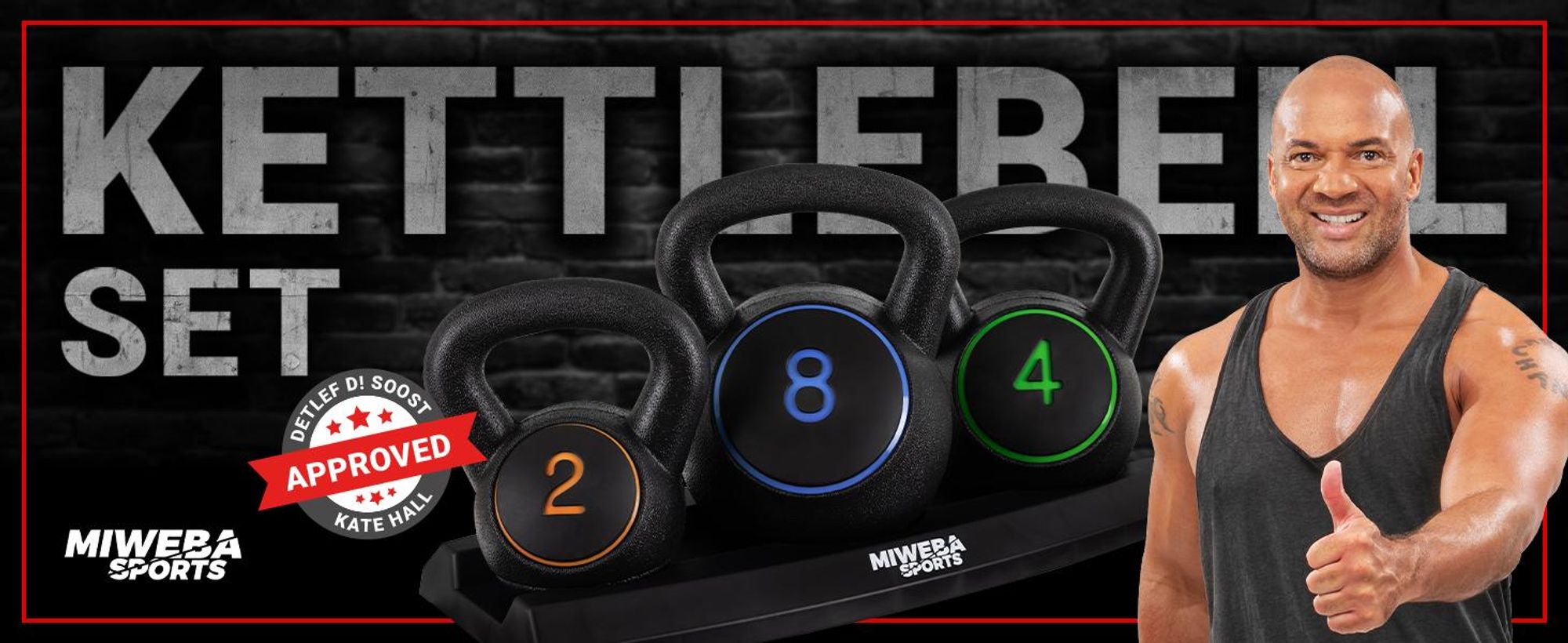 Miweba Sports Kettlebell-Set | 3-er Set - mit Ablage - 2kg, 4kg, 8kg - Ganzkörper-Workout - Schwunghantel - Widerstandsfähig - Kugelgewicht - Hantel