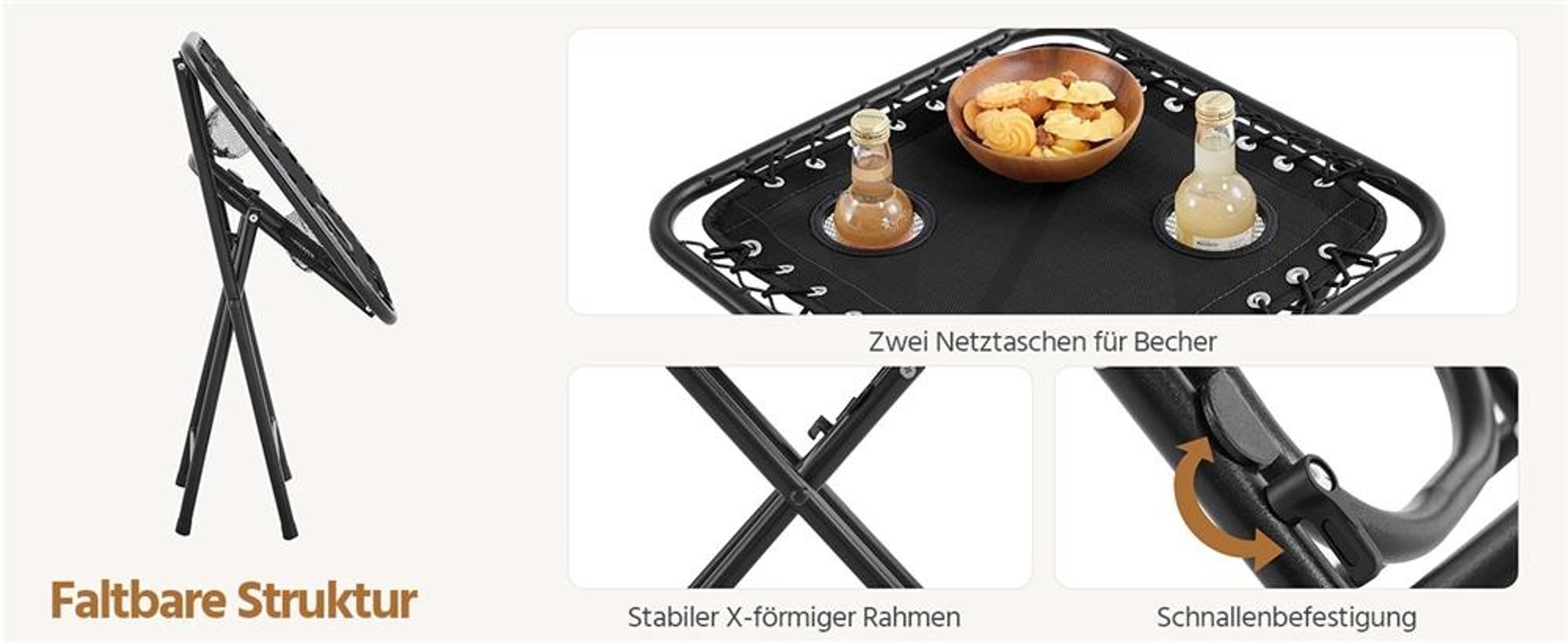 Yaheetech 3-tlg. Liegestuhl Set, inkl. 1 Beistelltisch & 2 klappbare Gartenliegen, mit Nackenkissen & Becherhalter & verstellbarer Rückenlehne