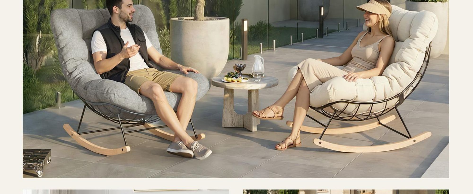 FLEXISPOT Schaukelsessel Outdoor, Gartenliege & Loungesessel mit Kissen, stabilem Metallrahmen, ideal für Balkon, Terrasse, Garten & Wohnzimmer, Braun