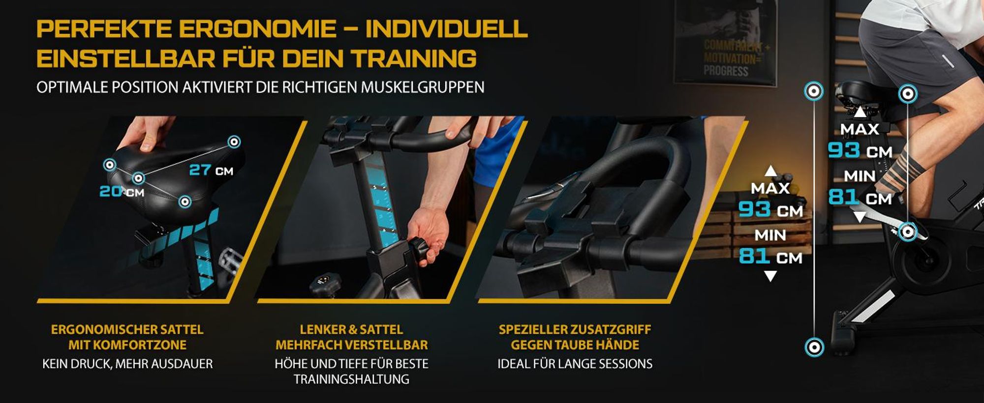TREX SPORT Indoor Bike Heimtrainer Fahrrad TX-840SB FARGO |Magnetischer Widerstand, 10kg Schwungrad, Trainingscomputer, Pulssensoren, leise, bis 130kg