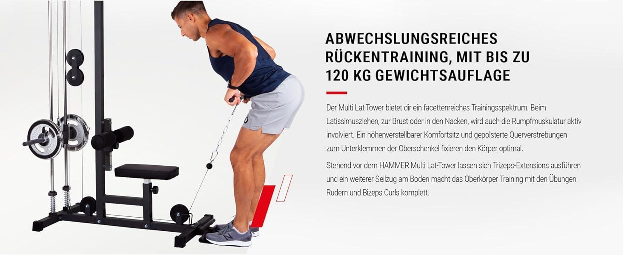 HAMMER Finnlo Latzug-Station Multi-Lat-Tower, 120 kg belastbare Gewichtsauflage
