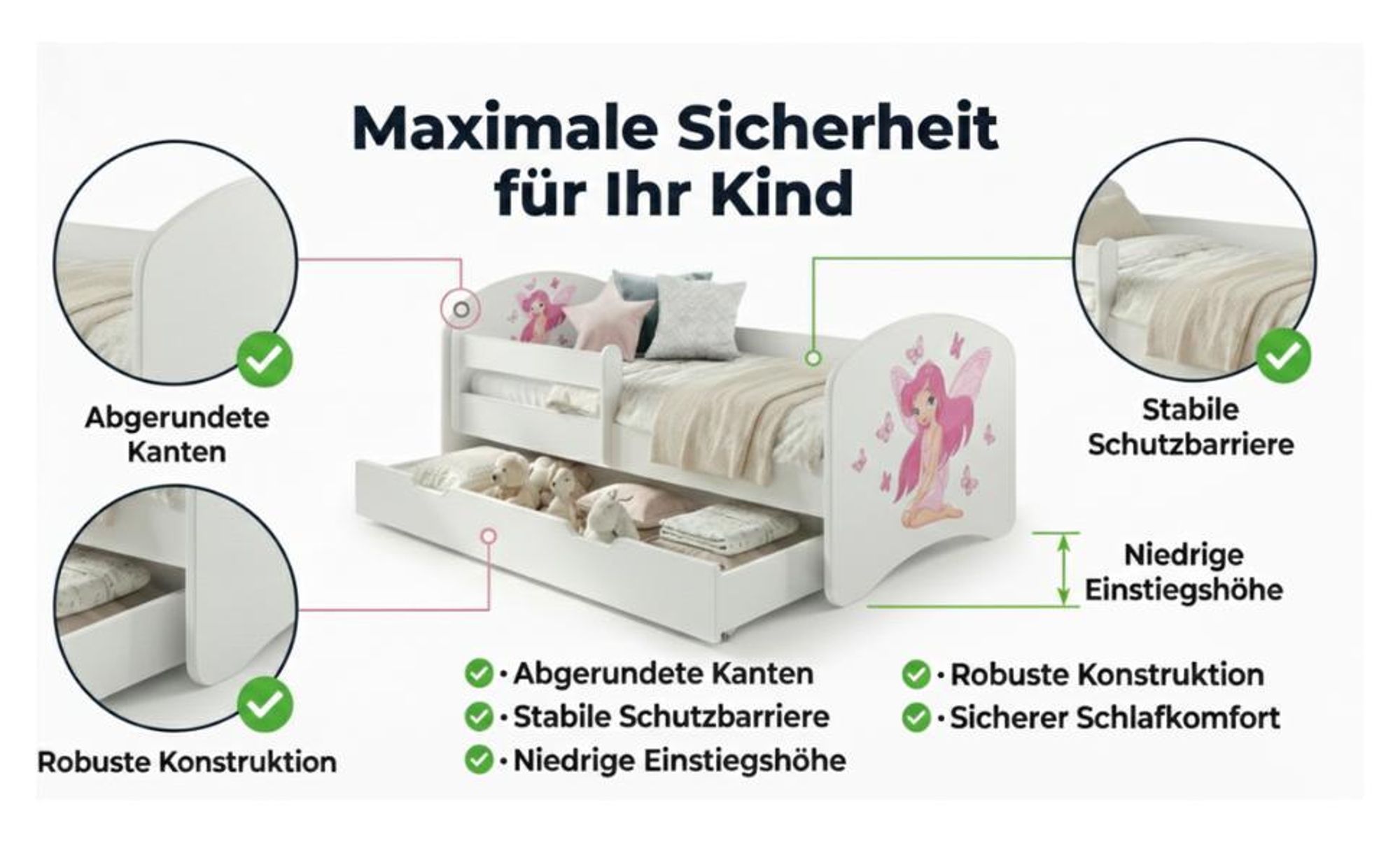 Sicherheit und Komfort zeichnen das Happy-Bett aus.