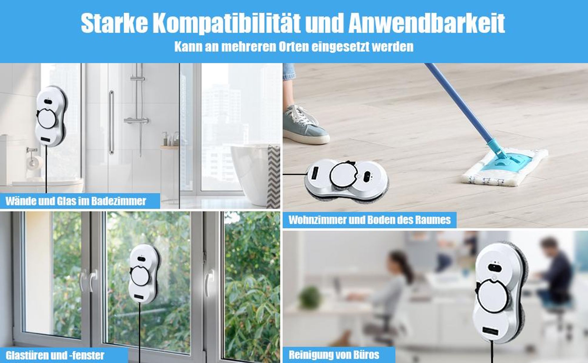 Fensterputzroboter, Automatischer Fenstersauger, Fensterputzer, Fensterreiniger Roboter, 5600Pa, Intelligentes Kantenerkennungssystem, Wasserstrahl
