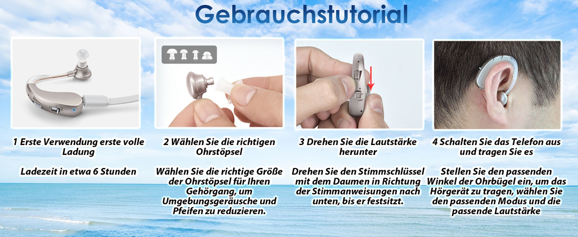 Geräusch Verstärker, Gerät wiederaufladbar lange Akkulaufzeit hochauflösende Klangqualität Rauschunterdrückungsfunktion silberne (Einzelpackung)