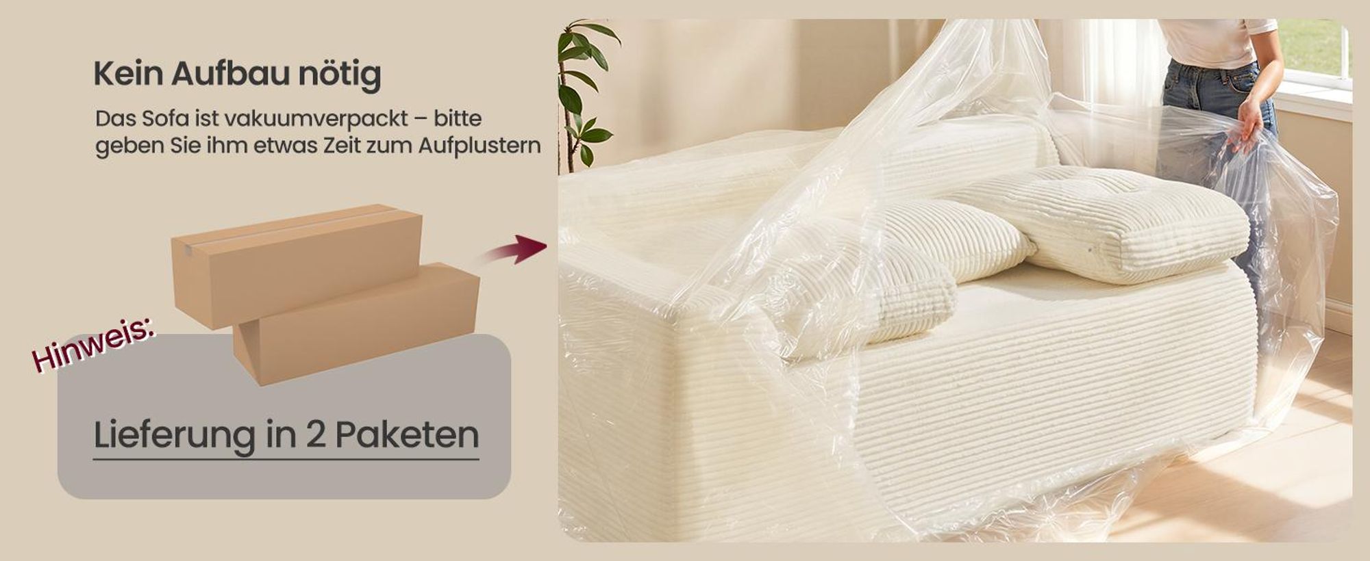 VASAGLE modulares Sofa 244 cm breit, vakuumverpackt, keine Montage erforderlich, mit großer Chaiselongue rechts