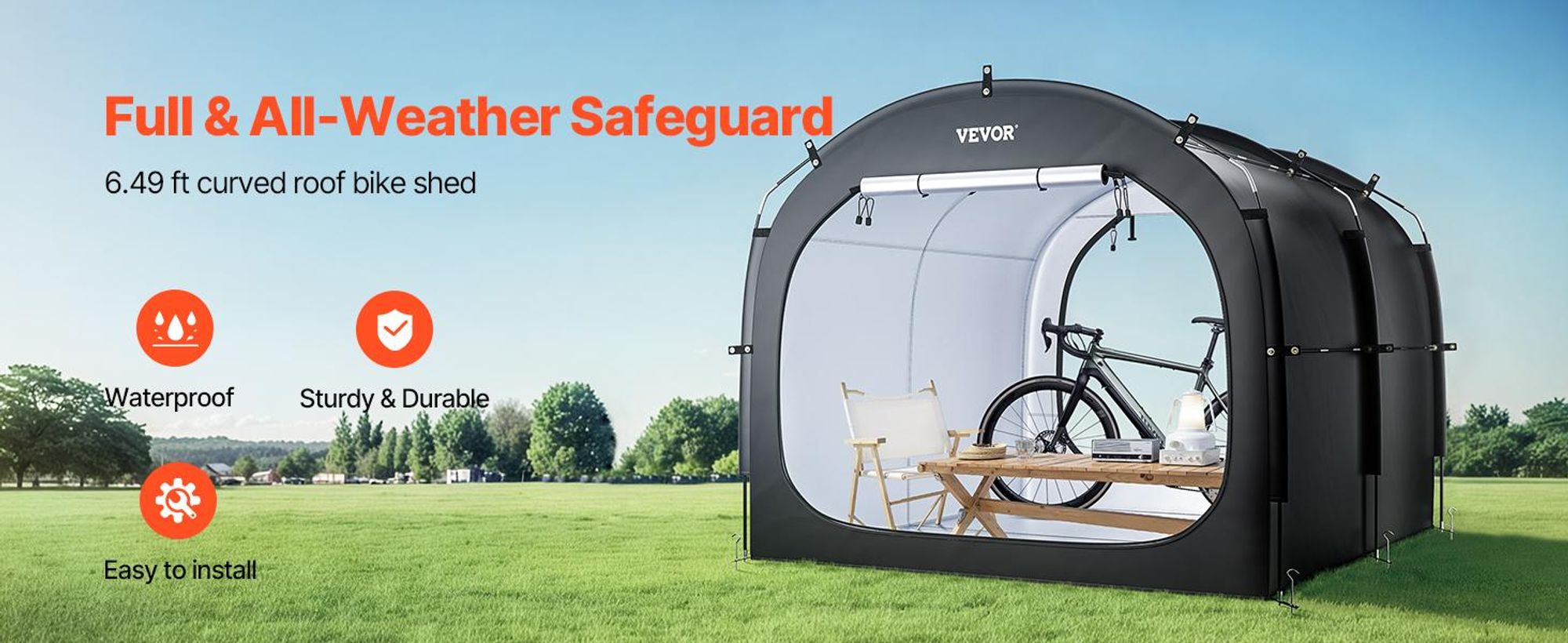 VEVOR Fahrradlagerzelt, 5 Fahrräder, geräumiges Outdoor-Fahrradlagerzelt mit belüftetem Fenster, wasserdichtes, einfach zu installierendes Fahrrad-Zelt mit hochfestem Fiberglas und doppelten Reißverschlüssen, geeignet für Fahrräder, 224x247x198 cm