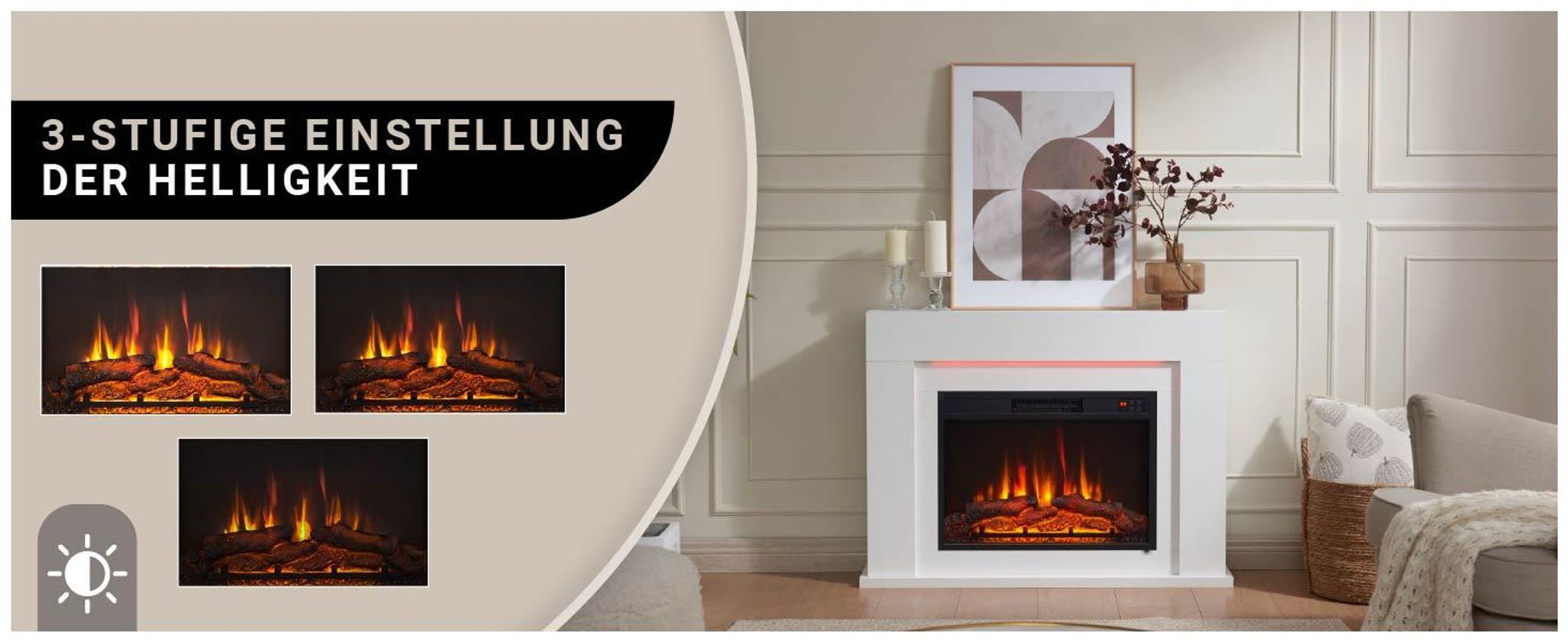 Elektrokamin Standkamin BALDERIA Finn Design – Heizung bis 2000 W, weiss