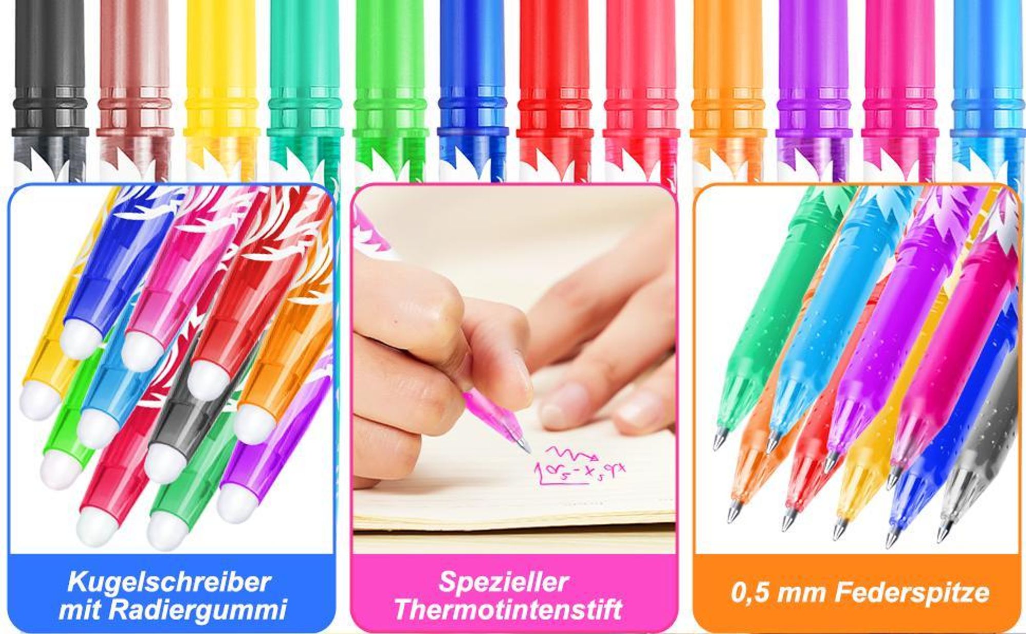 Radierbarer Kugelschreiber, Tintenroller Radierbar, 12 Farben Kugelschreiber Radierbar, Radierbarer Gelschreiber Set, 0,5 mm Radierbarer Tintenroller