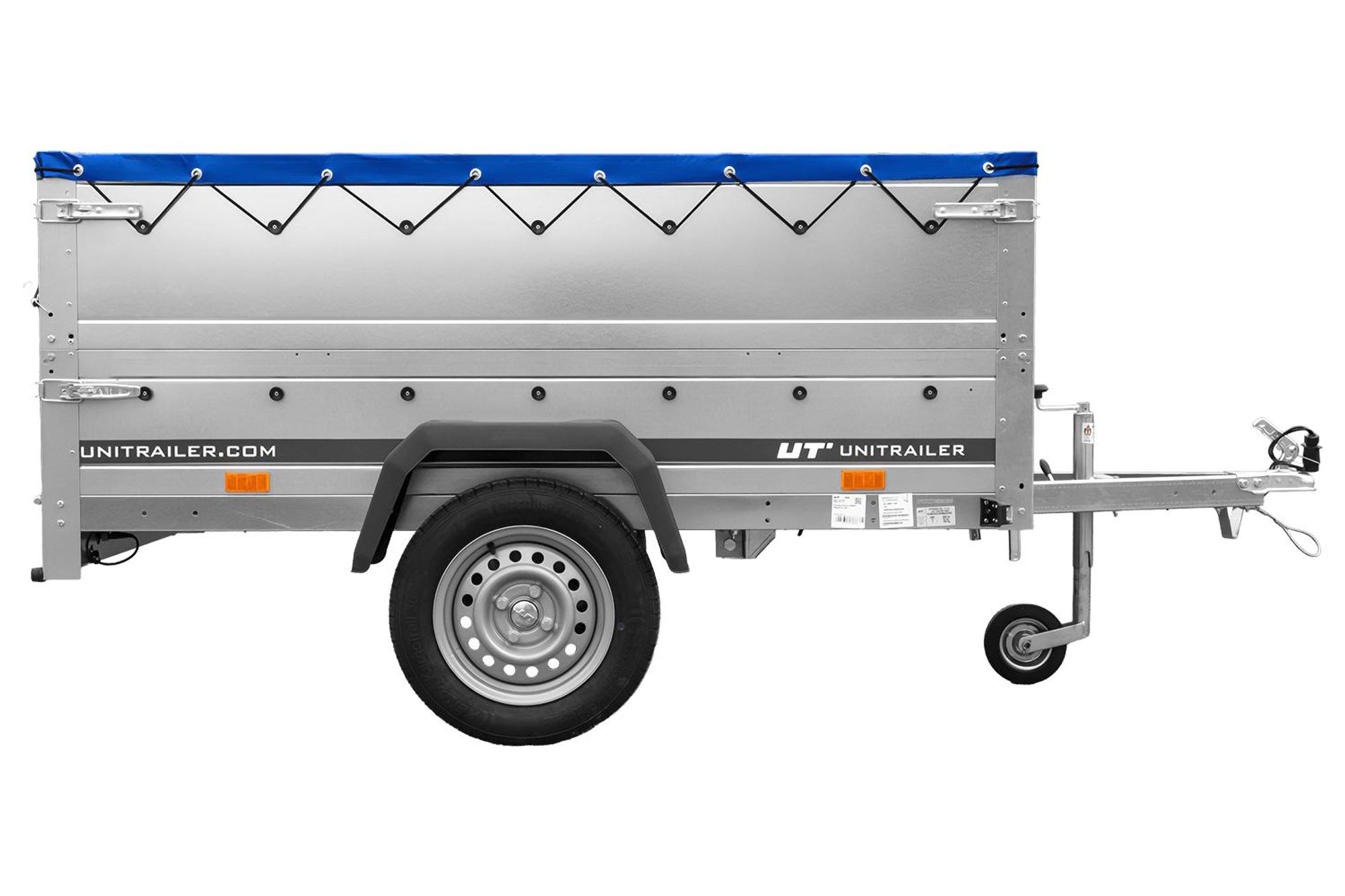 Przyczepka samochodowa 200x125 UNITRAILER GARDEN 201 KIPP z burtami BIS i plandeką niebieską