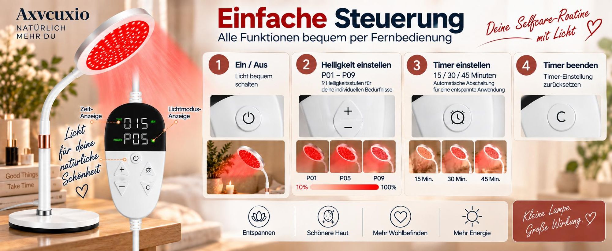 3-in-1 Rotlichtlampe,660nm rotem Licht & 850nm & 940nm Nahinfrarot-Lichttherapiegeräte mit Timer,10 Helligkeitsstufen,Höhenverstellbare LED-Nachtlampe