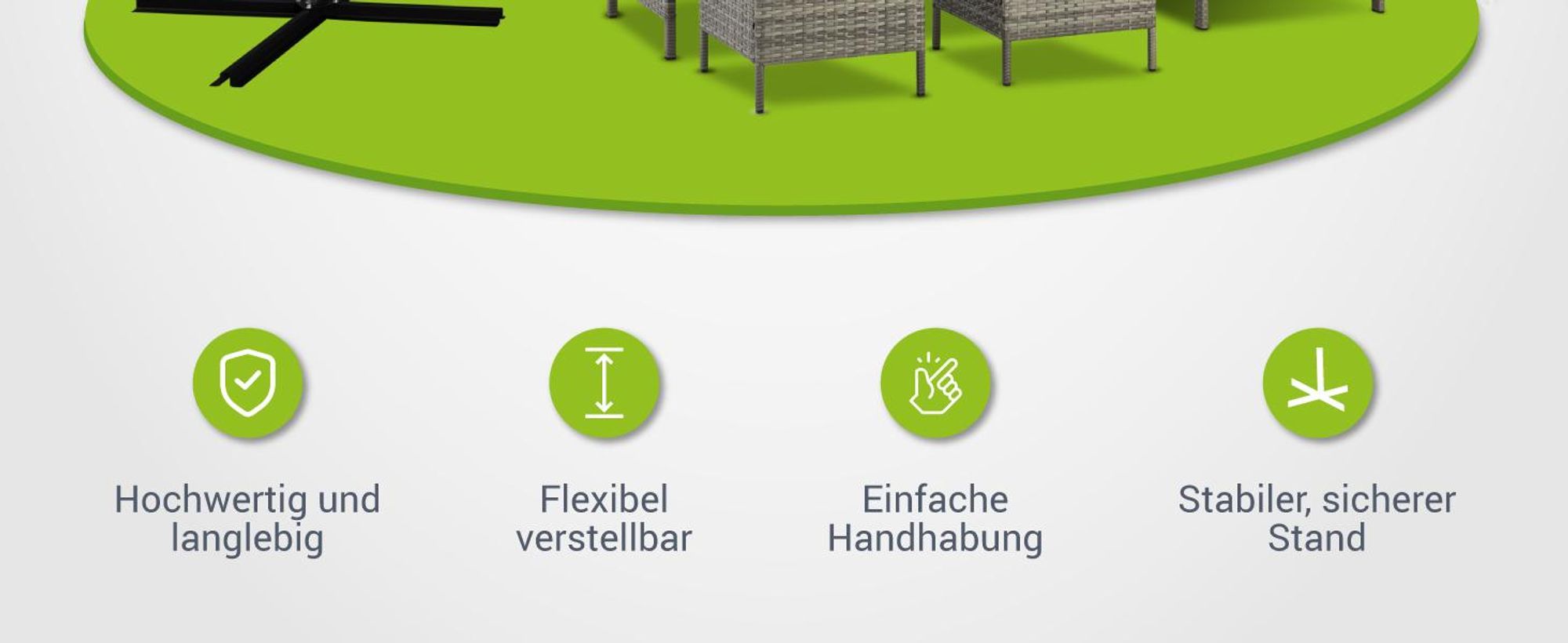 Juskys Ampelschirm Brazil 350 cm mit LED, UV-Schutz, Kurbel & Hülle - Grau