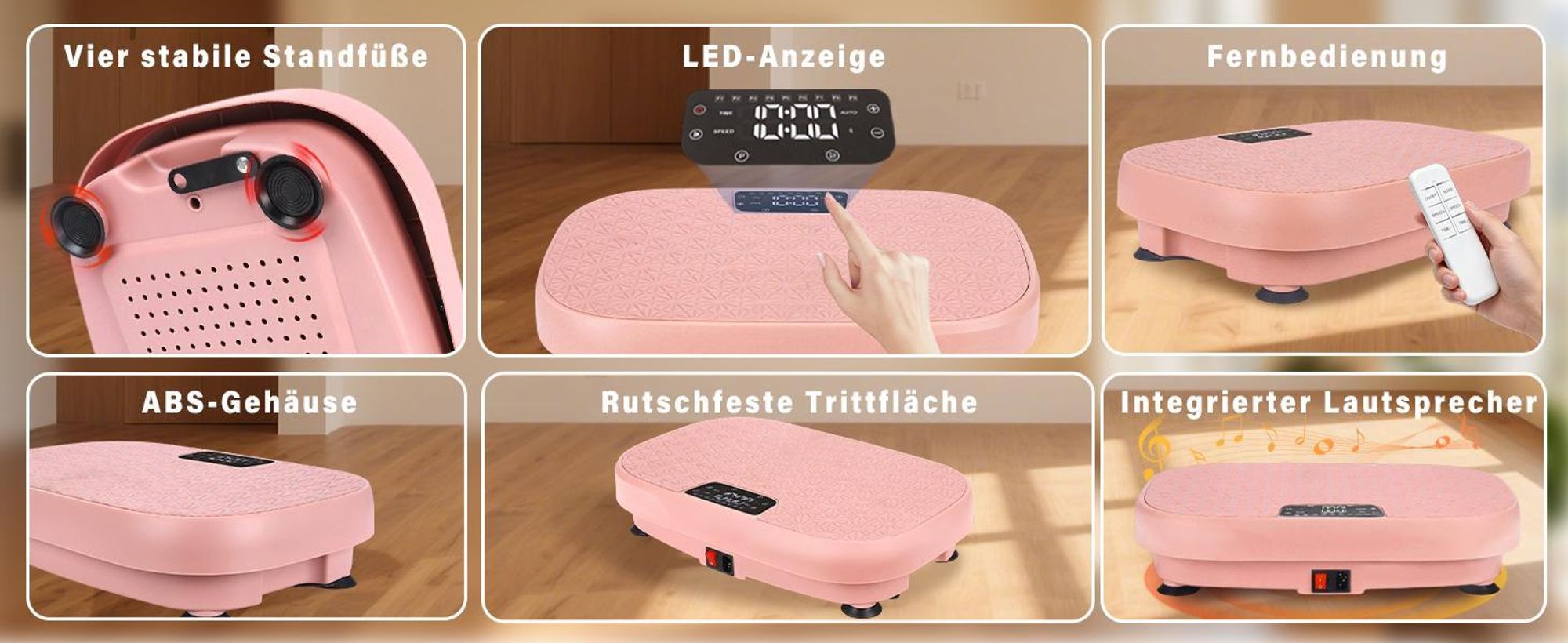 ZMH Vibrationsplatte Vibrationsplatte bis 150kg 9 Trainingsprogramme 199 Intensitätsstufen 200 W Vibration Plate Bluetooth Fitnessgeräte Zuhause Rosa