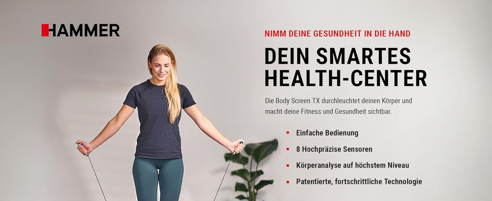 HAMMER Körperanalysewaage Body Screen TX, weiß, 8 Sensoren, 15 Messungen inkl. App