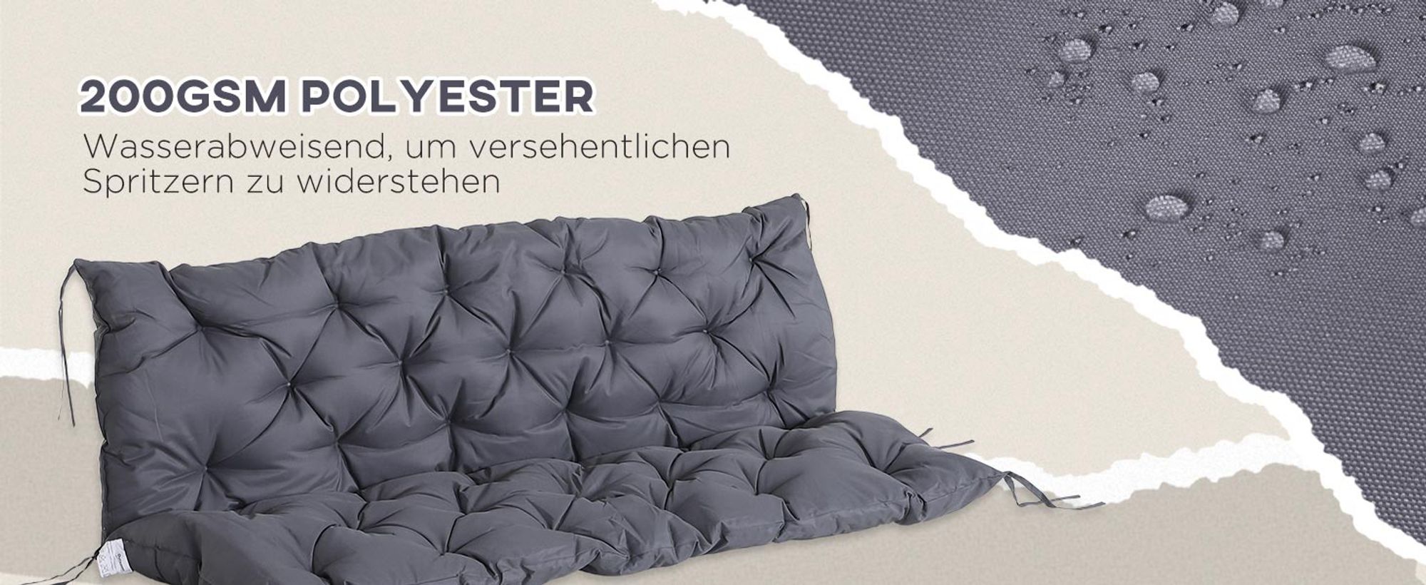 Outsunny Bankauflage Sitzkissen Rückenkissen für Sitzbank 150x98x8 cm
