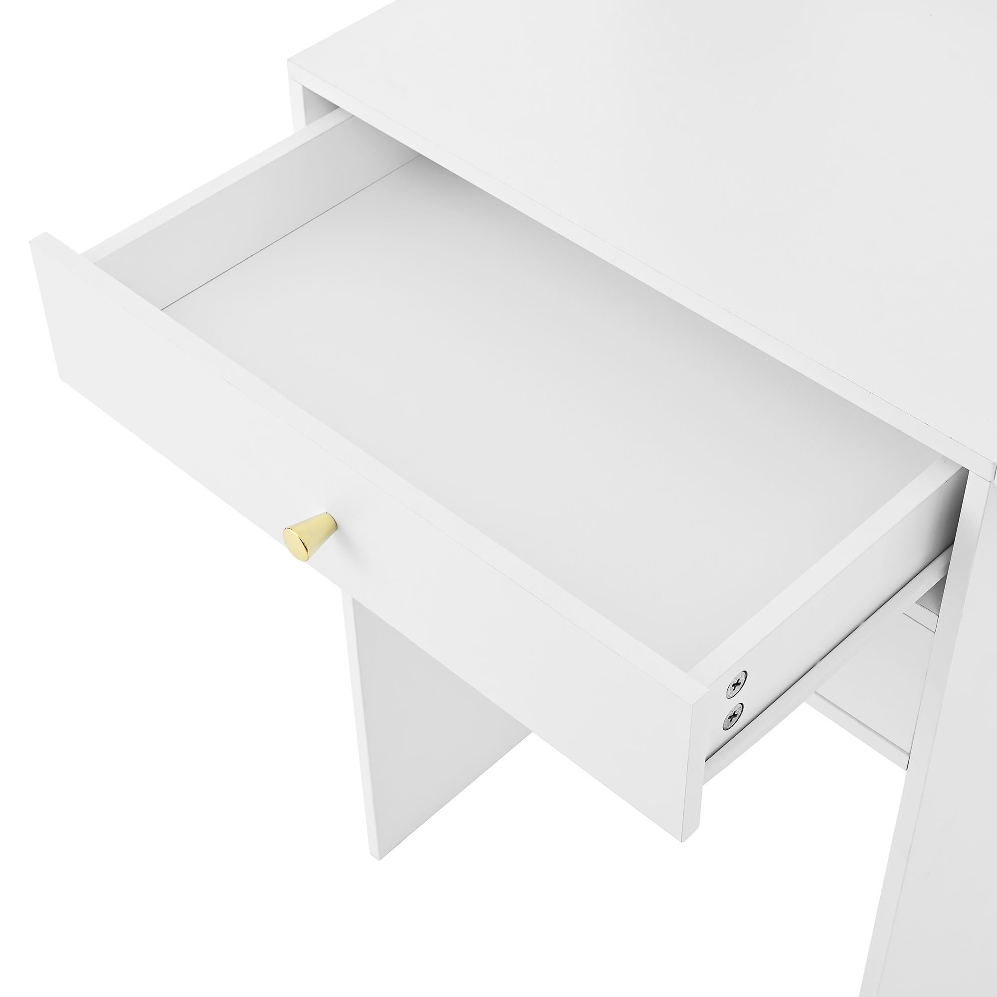 Merax Schminktisch mit Spiegel, LED-Beleuchtung, Einstellbare Helligkeit, klappbarer Tischplatte, 2 Schubladen, Hocker, Eng Kosmetiktisch, Weiß