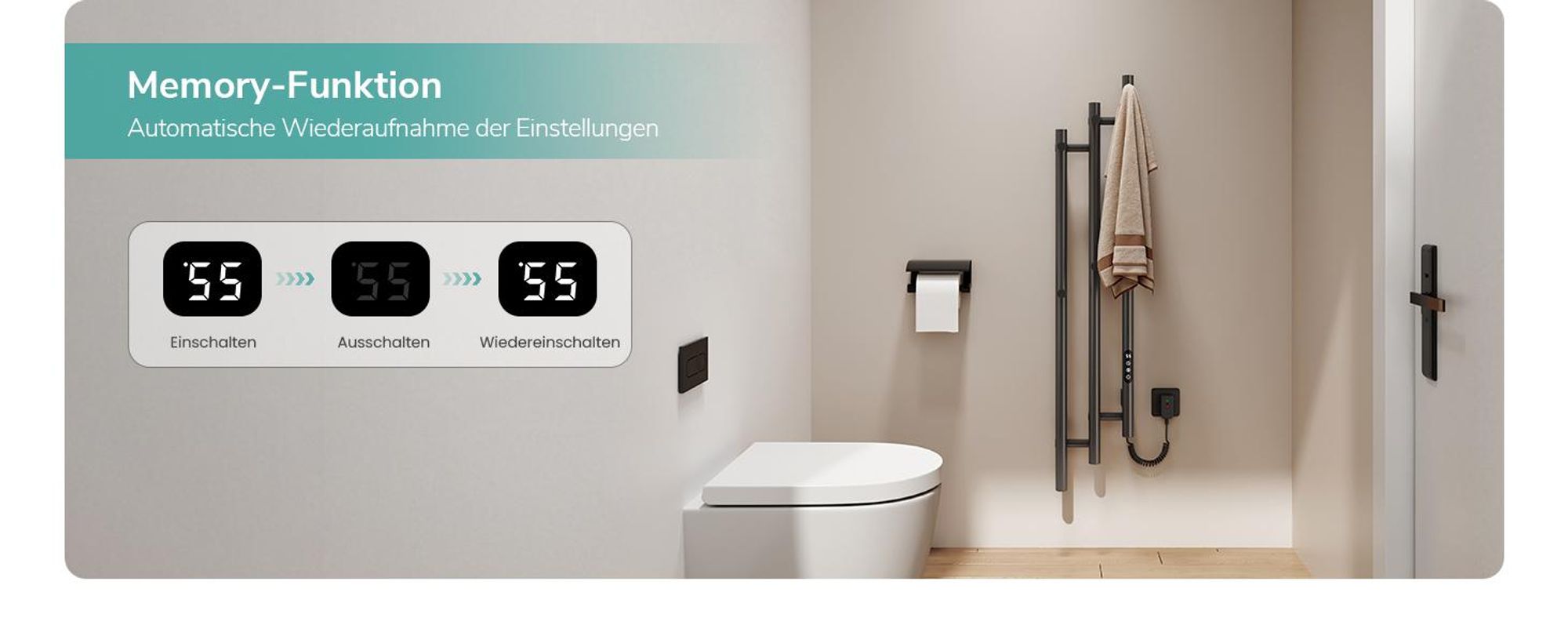 EMKE Elektrischer Handtuchheizkörper WLAN-App Steuerung mit Wochenprogramm LED Touchscreen Kompakt 3-Rohr Handtuchtrockner 115x21,6cm 220W Anthrazit
