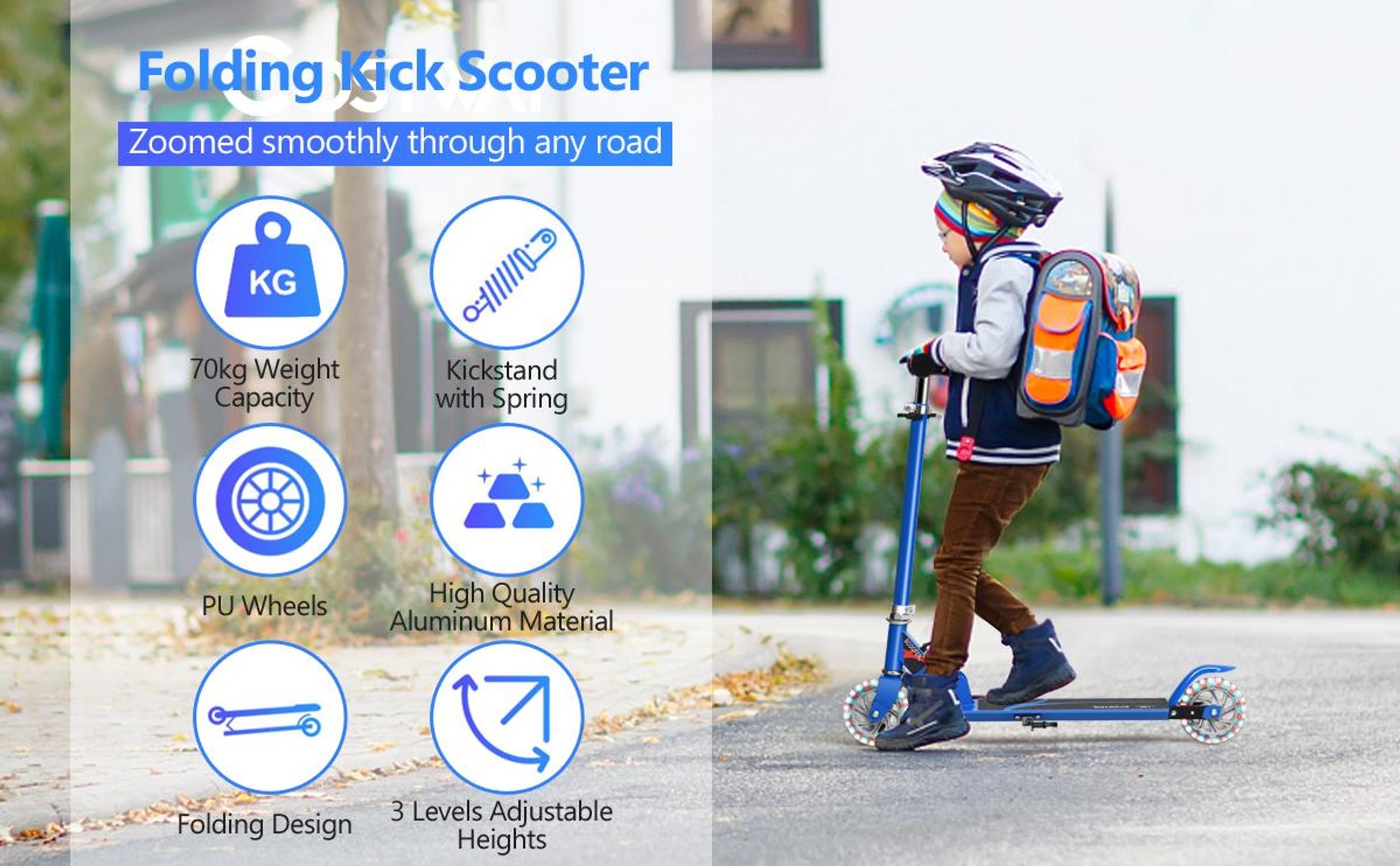 COSTWAY Kinder Roller mit LED Rädern, Cityroller höhenverstellbar, Kinder Scooter für Kinder ab 4+, Kinder Kickscooter, Tretroller für Junge & Mädchen