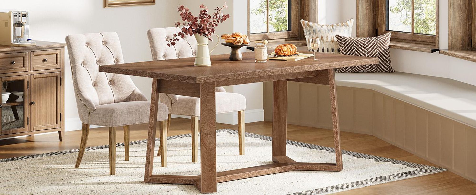 Tribesigns Landhaus-Esstisch aus dunkelbraunem Holz, 120 cm hoch, Küchentisch mit geometrischem Sockel, für 6 Personen, für Wohnzimmer, Büro