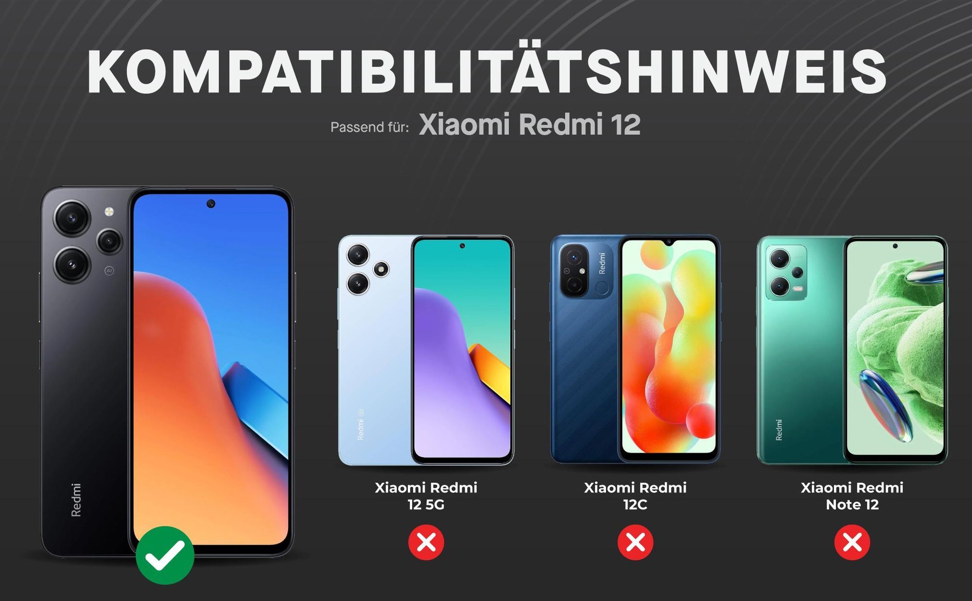 Kompatibilitätshinweise Displayglas für Xiaomi Redmi 12