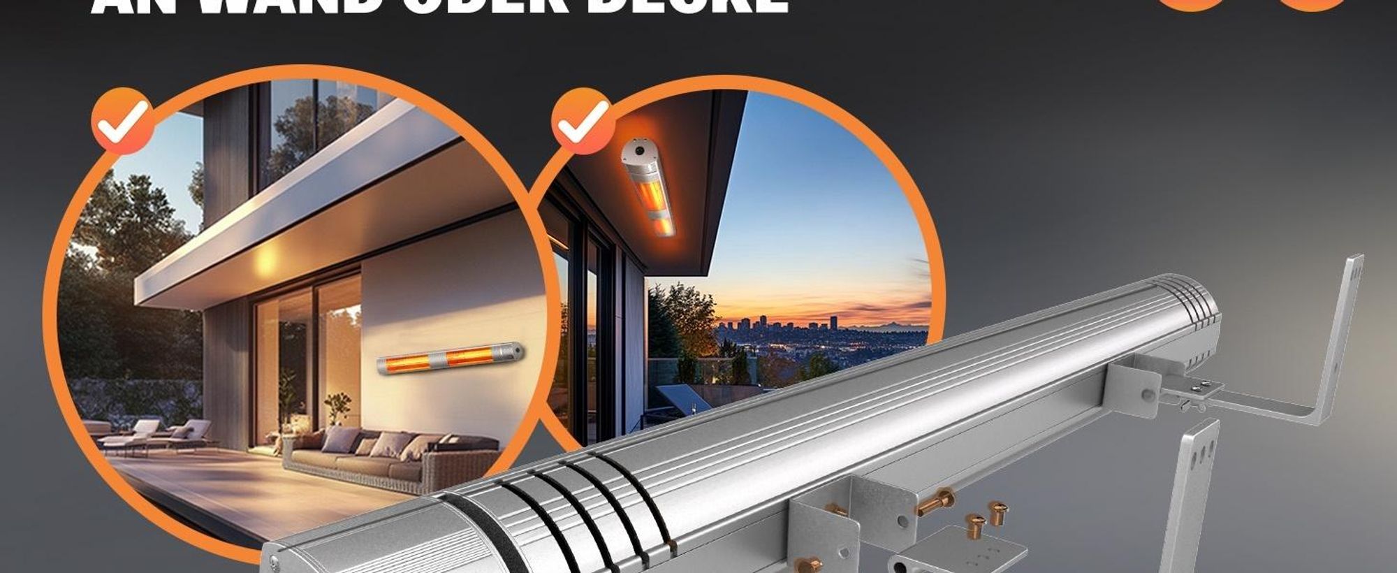 MONZANA® Infrarot Heizstrahler Goldröhre 3000W App Steuerung 3 Stufen Fernbedienung Outdoor Wärmestrahler Terrassenheizer Terrassenstrahler Silber