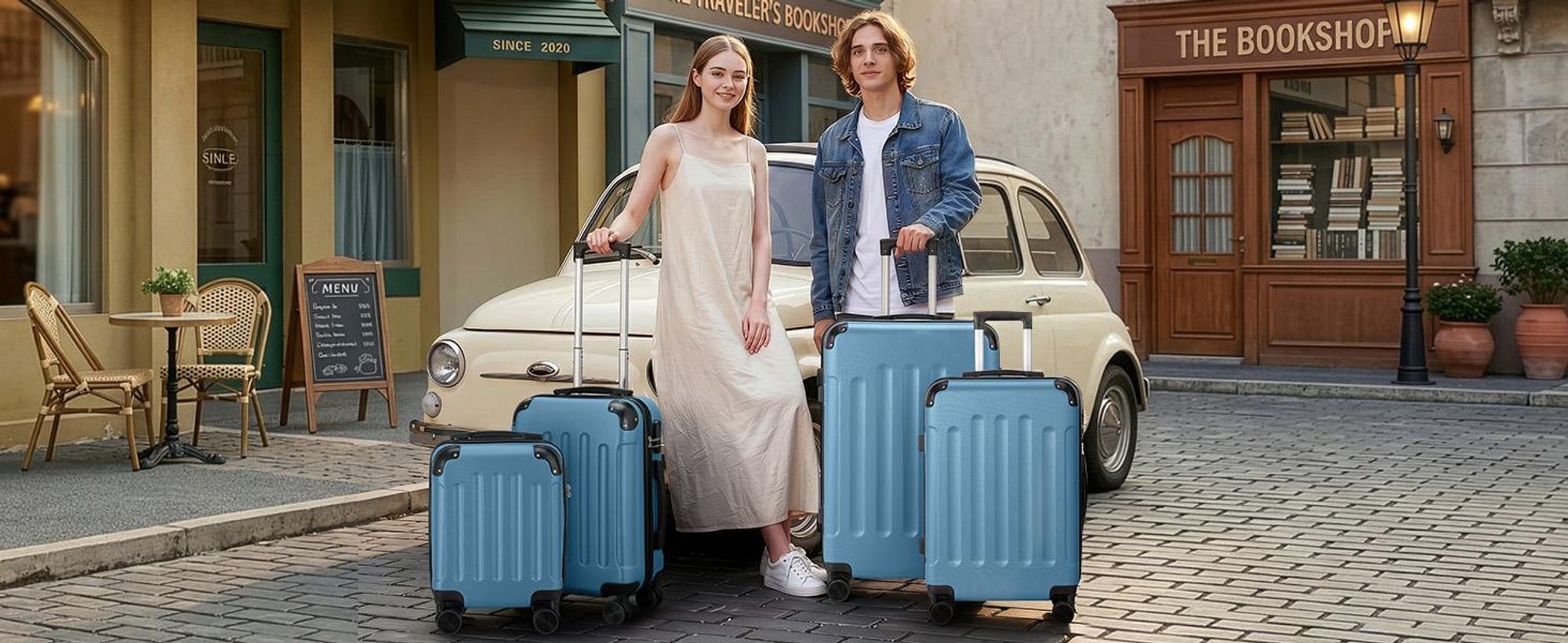 FCH 4tlg. ABS Hartschalen Kofferset 16/20/24/28 Zoll, Trolley mit 4 Rollen und Tragegriff, Eckschutz, Teleskopgriff, Marineblau