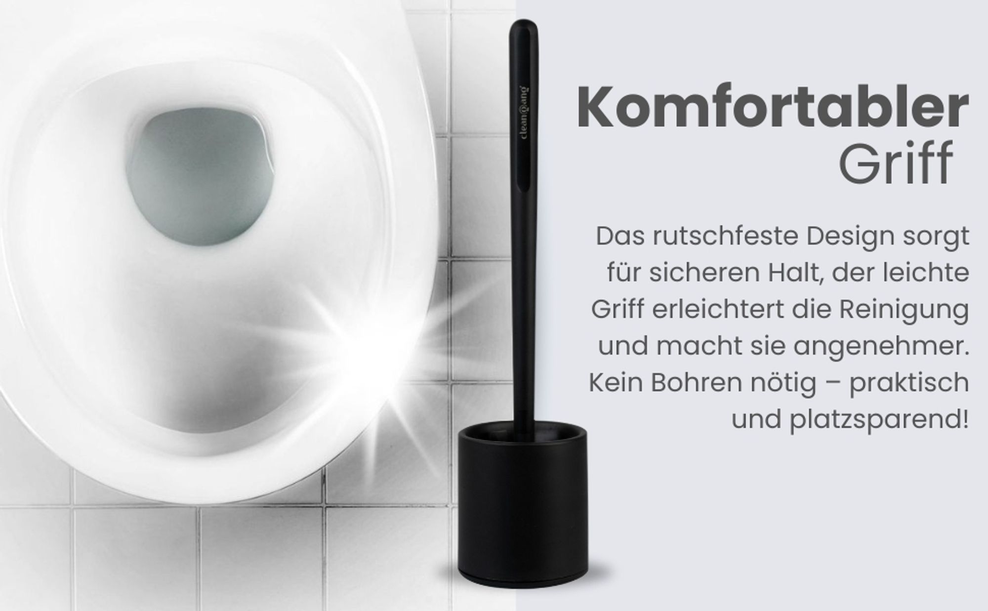 Cleangang® Klobürste Toilettenbürste WC Bürste Schwarz Silikon mit klobürstenhalter Set - WC Garnitur - schnell trocknende Klobürste in zeitlosem Design