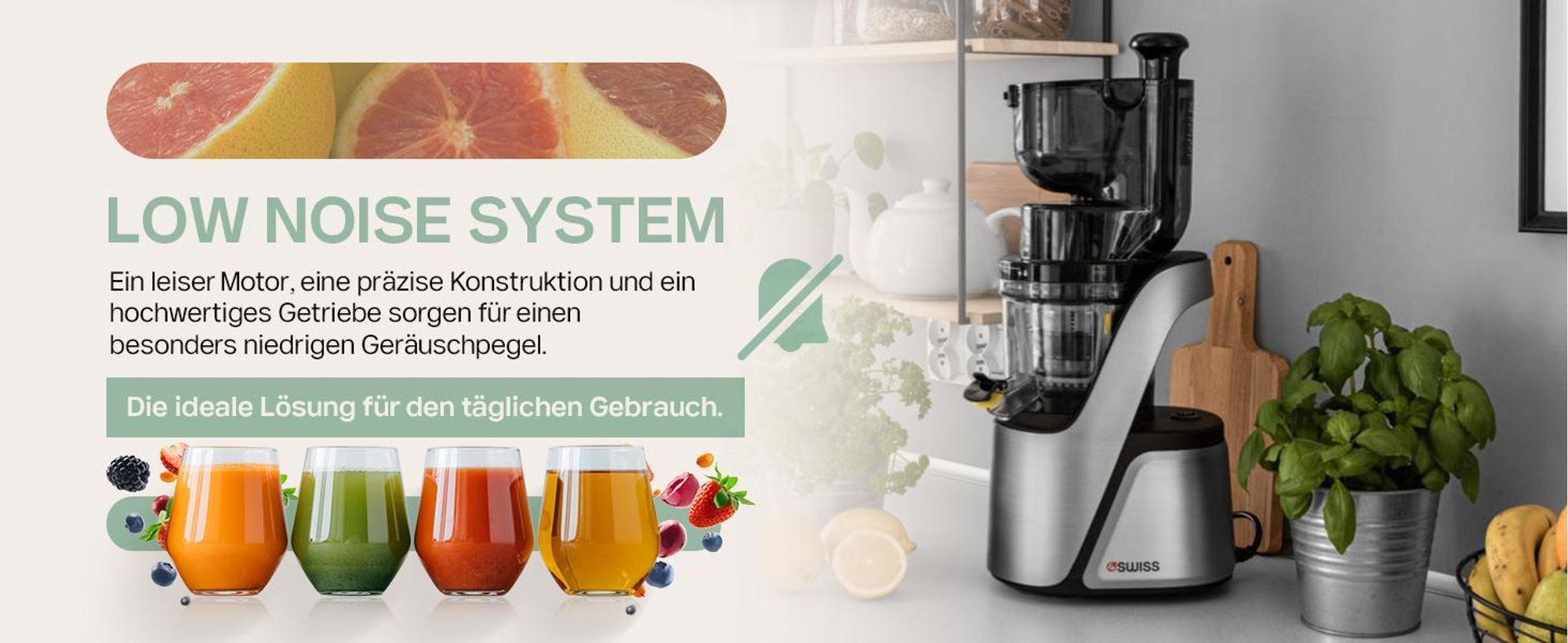 4Swiss Swan BM 105 Slow Juicer Entsafter - Kaltentsafter Saftpresse Elektrisch 400W für Obst & Gemüse XXL Einfüllschacht BPA-Frei