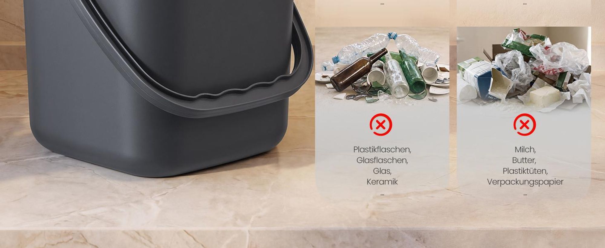 SONGMICS Geruchsdichter Komposteimer mit Abtropfkorb, 4 L Bioeimer für die Küche, 21 x 20 x 19,5 cm, Grau