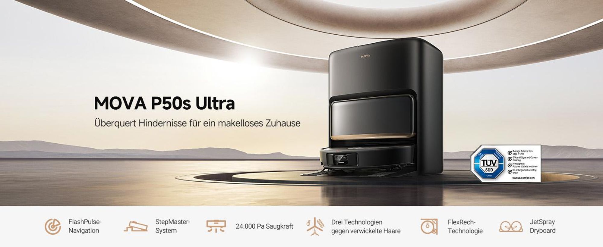 MOVA P50s Ultra Saug- und Wischroboter 24.000 Pa, Auto-Absaugstation, StepMaster, Dual-LiDAR, mit 1L Extra Reinigungsflüssigkeit