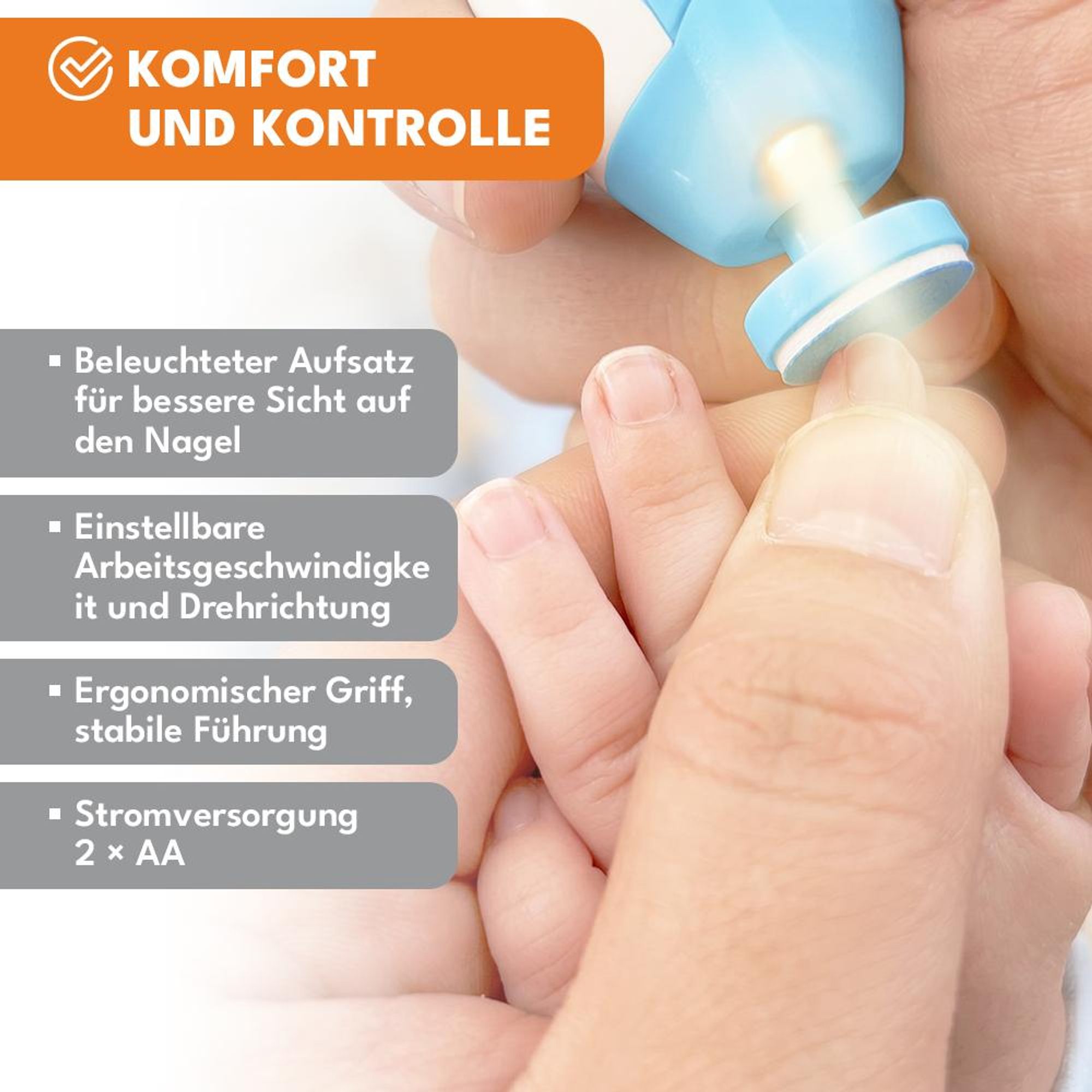 KRUMAD Elektrische Baby Nagelfeile 6in1, Baby Nagelpflege Set mit Verstellbarer Geschwindigkeit für Neugeborene