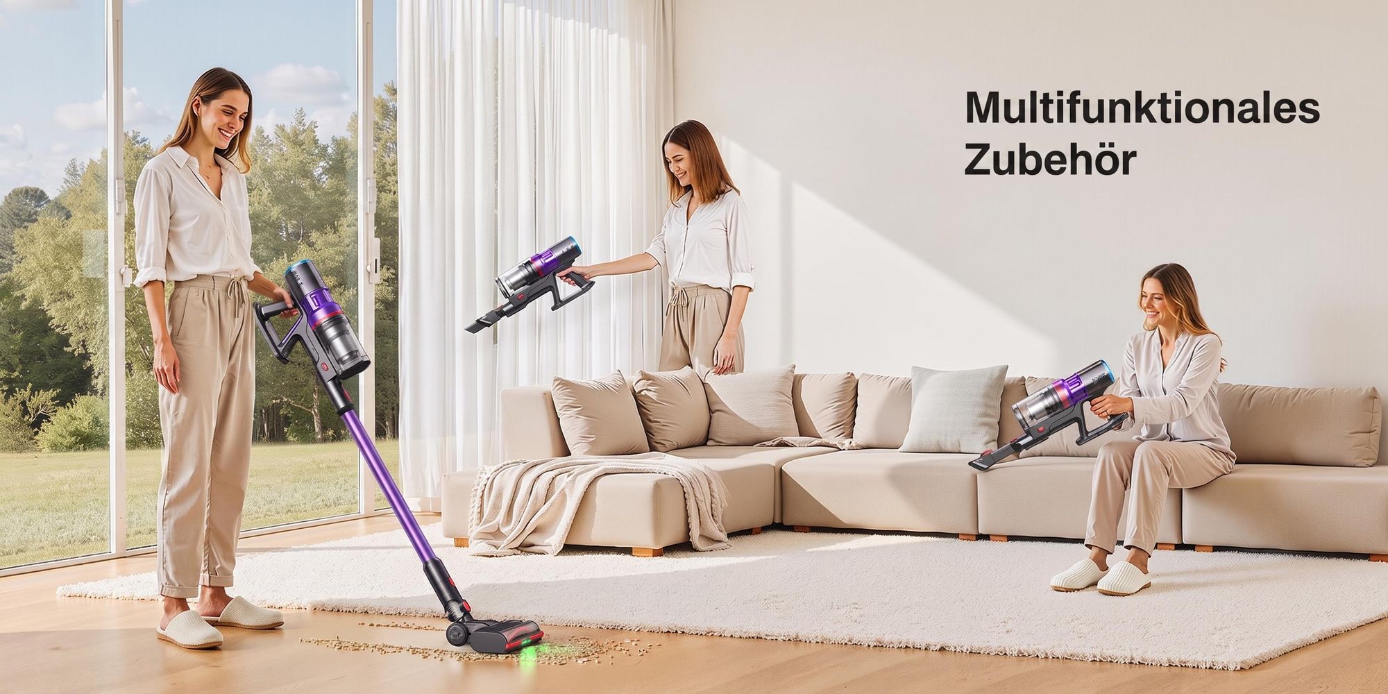 Lubluelu X1000 Akku Staubsauger 27000Pa Kabellos 60Min Laufzeit Automatische Staubaufnahme 6-Fach Filtersystem Anti-Haar-Verwicklung für Hartboden