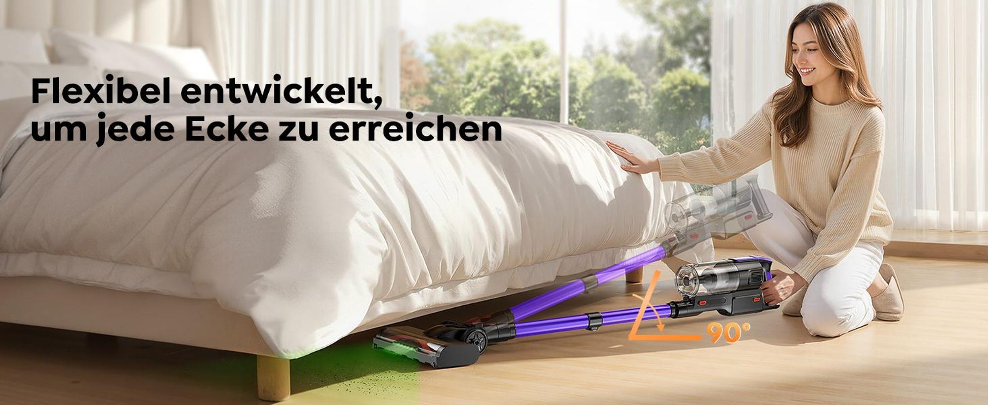 Buture VC100 Akku Staubsauger, 500W/45.000pa Staubsauger Kabellos mit Touchscreen, Bis zu 55 Min Laufzeit, Kabelloser Anti-Tangle-Staubsauger