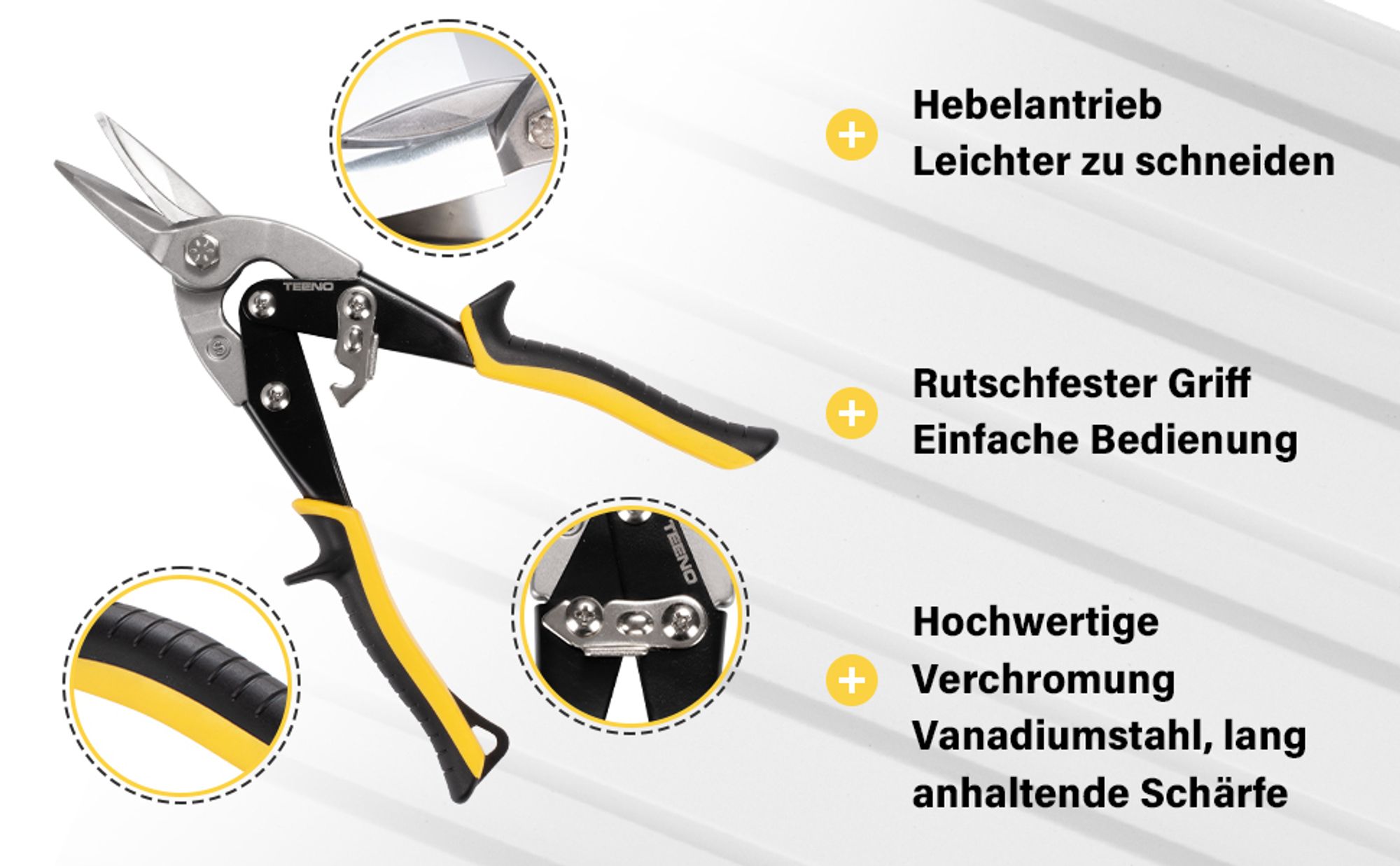 TEENO 4Tlg Abkantzange Biegezange, Falzzange 0° 45° 90°mit Blechschere, Maulbreite 60mm, aus Kohlenstoffstahl, Cr-V Metallschere mit Handschuhe