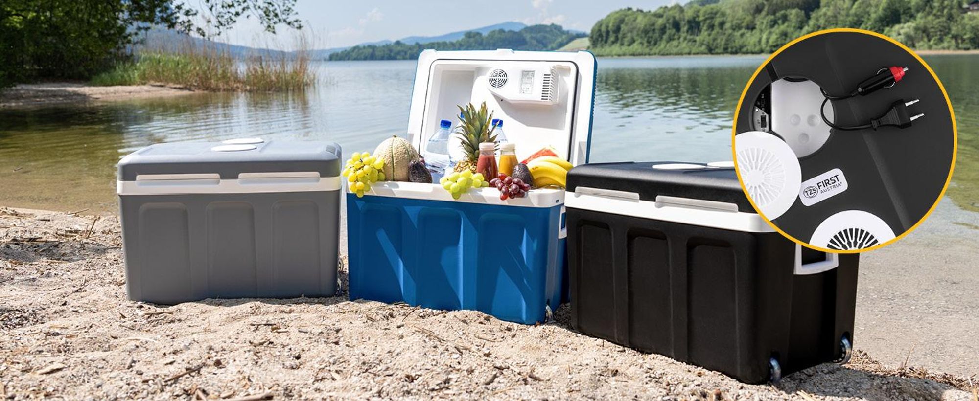 TZS First Austria - Kühlbox 45L elektrisch 12V 230V Anschluss für Auto & Steckdose - Thermoelektrisch - Schwarz