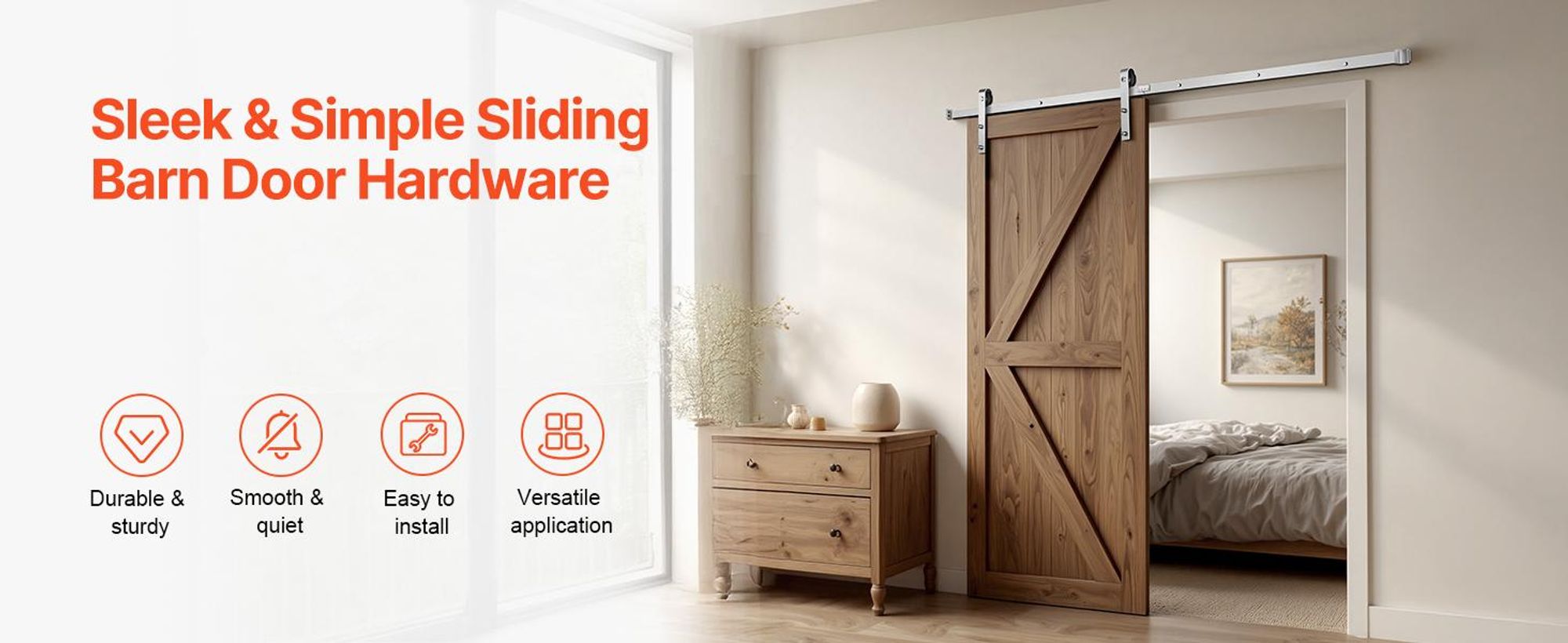 VEVOR Schiebetürbeschläge Set, 11FT Schiebetür Set, 330LBS Tragkraft Doppel-Schiebetürbeschläge Set, Kohlenstoffstahl Schiebetürschiene, Schiebetür für 1,57-1,77" Dicke & 5,5FT Breite Türpaneel, Bürstetes Nickel, 8 ft-d