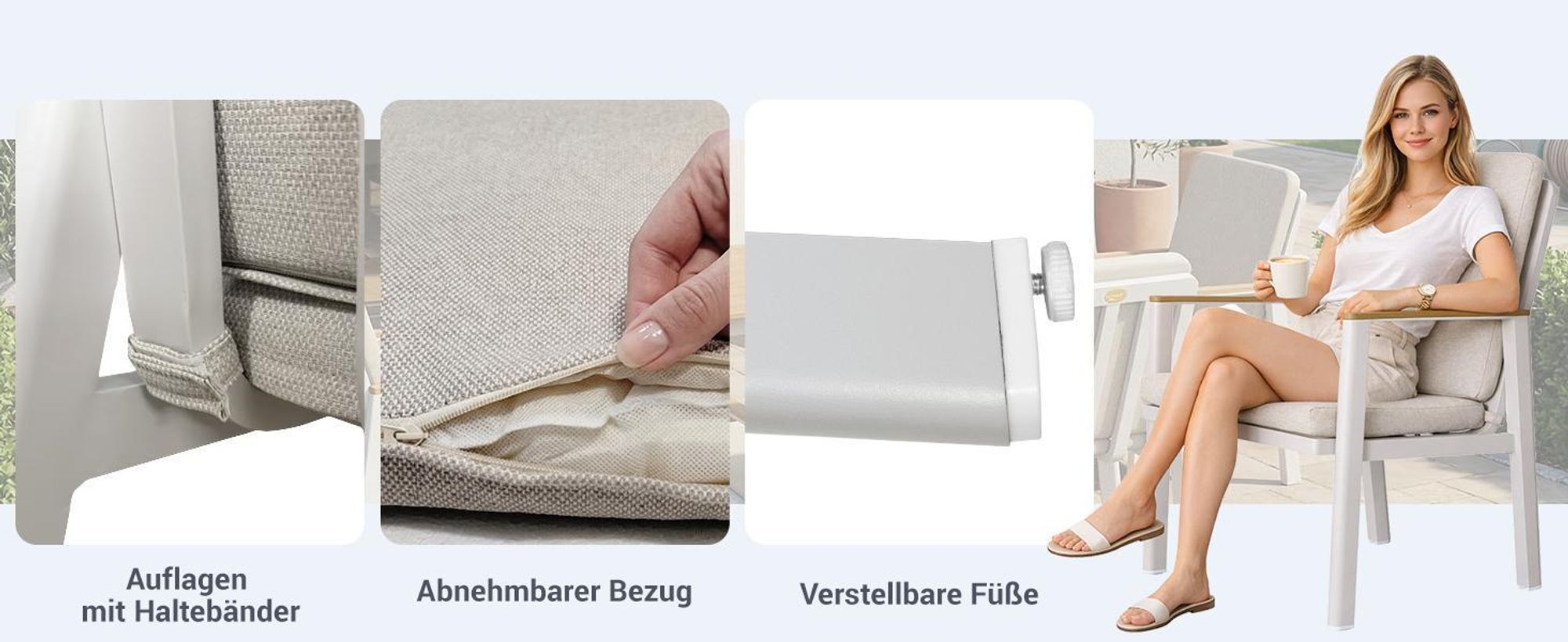 MEXO Gartenlounge-Set Aluminium Garten Essgruppe für 6 Personen, GartenStuhl mit Ergonomischen Sesseln inkl. Kissen, Belastbarkeit pro Sitzplatz 140kg
