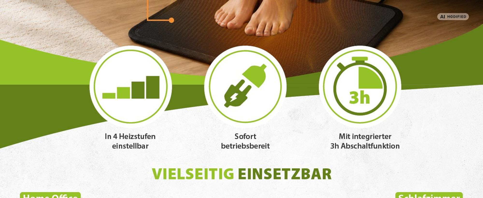 Teppich-Heizmatte mit Fußschalter elektrische Fußbodenmatte Heizteppich anthrazit schwarz 40x50cm Mi-Heat