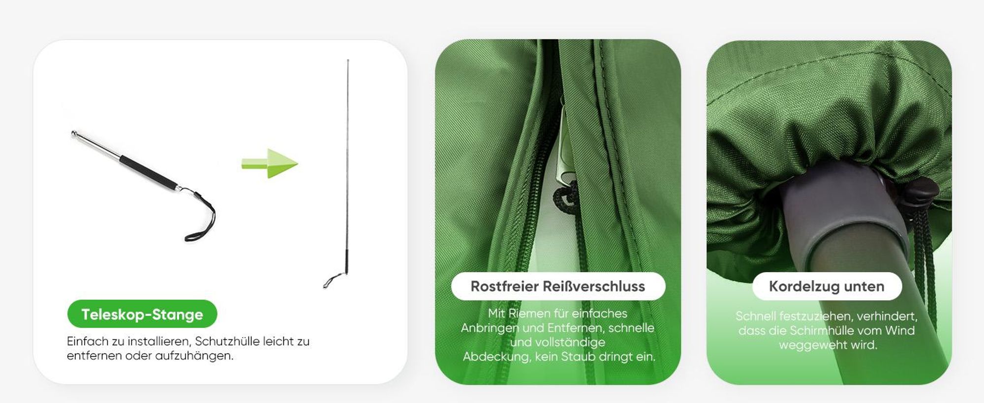 Sekey Schutzhülle Sonnenschirm Reissverschluss,für Sonnenschirmhülle 3m durchmesser, Schirmhülle Marktschirm, aus 100% Polyester, Mintgrün