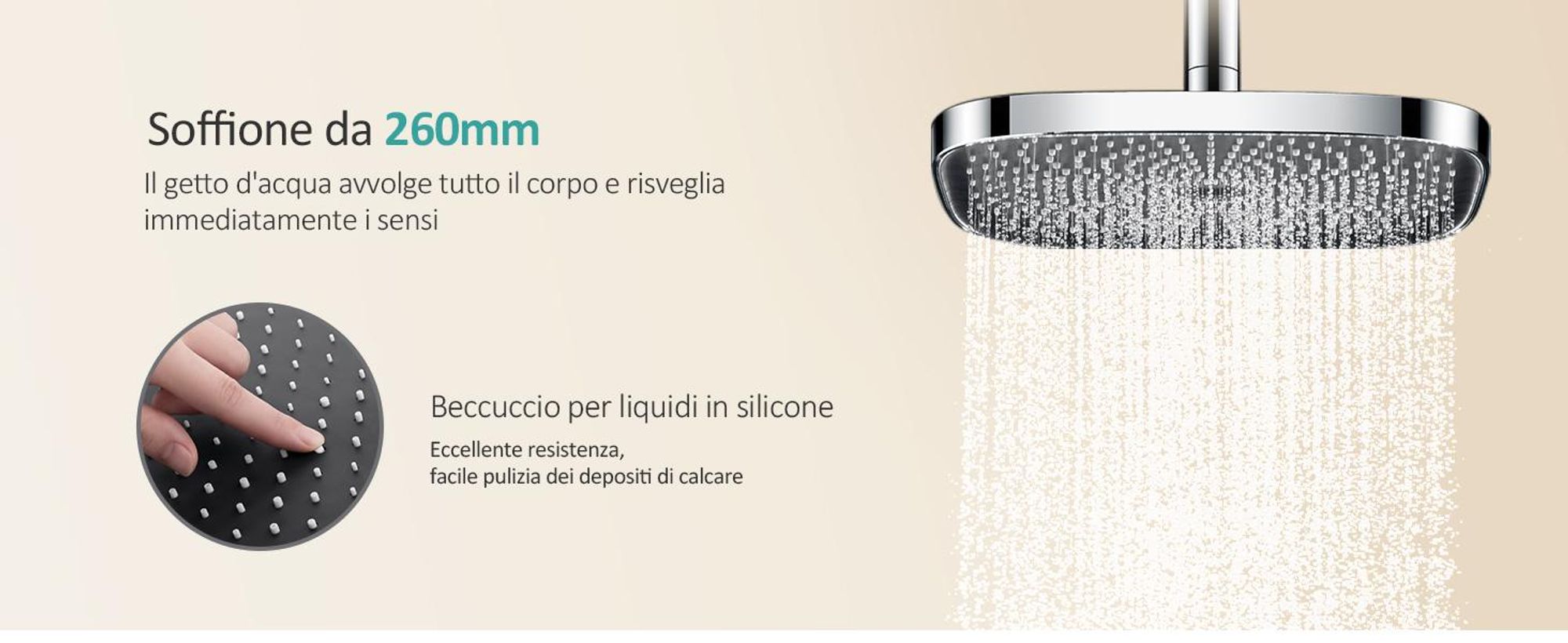 Sistema doccia EMKE con termostato, soffione a pioggia da 36x24 mm, doccetta manuale con 3 intensità di getto, doccia a pioggia, miscelatori per bagno e doccia, conformità KTW, finitura cromata