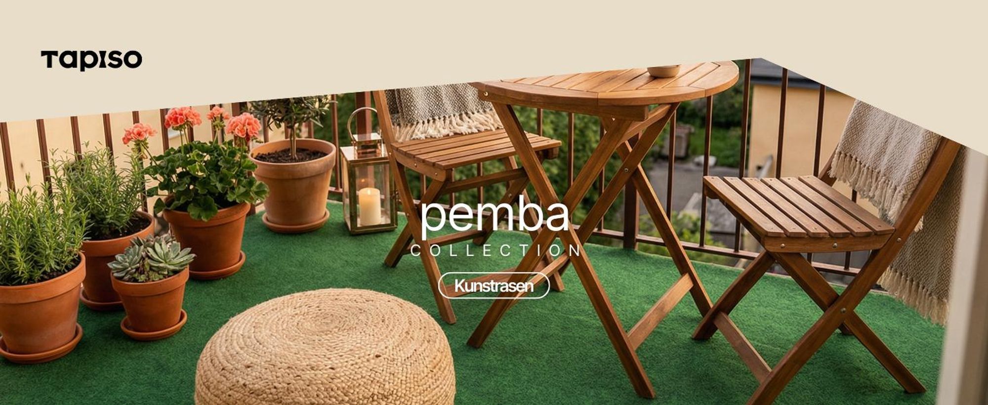 Tapiso Rasenteppich PEMBA Braun Höhe: 4mm Balkon Terrasse 400 x 450