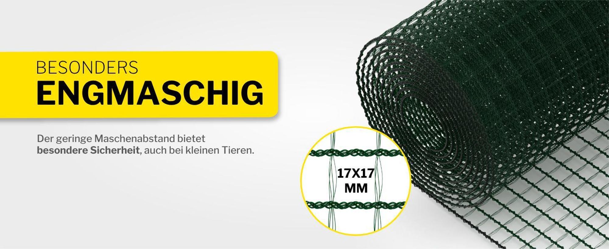 horizont Begrenzungszaun FLEX, 15 m lang & 90 cm hoch, engmaschig, mobiler Spezialzaun mit 9 separaten Pfählen aus Fiberglas, Gartennetz, Hundezaun, Absperrzaun, für Camping