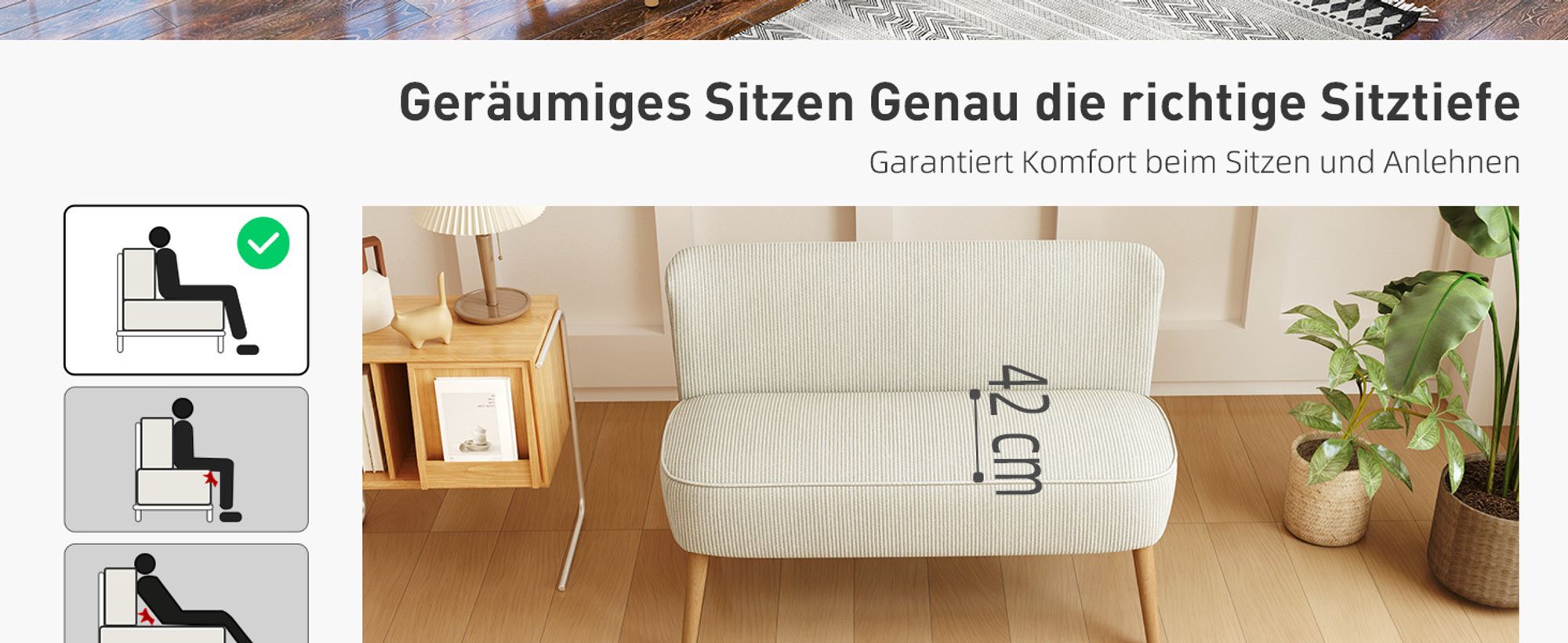 HOMCOM Sofa 2 Sitzer Couch mit Armlehne blütenblattförmiger Rückenlehne Dick Gepolstert